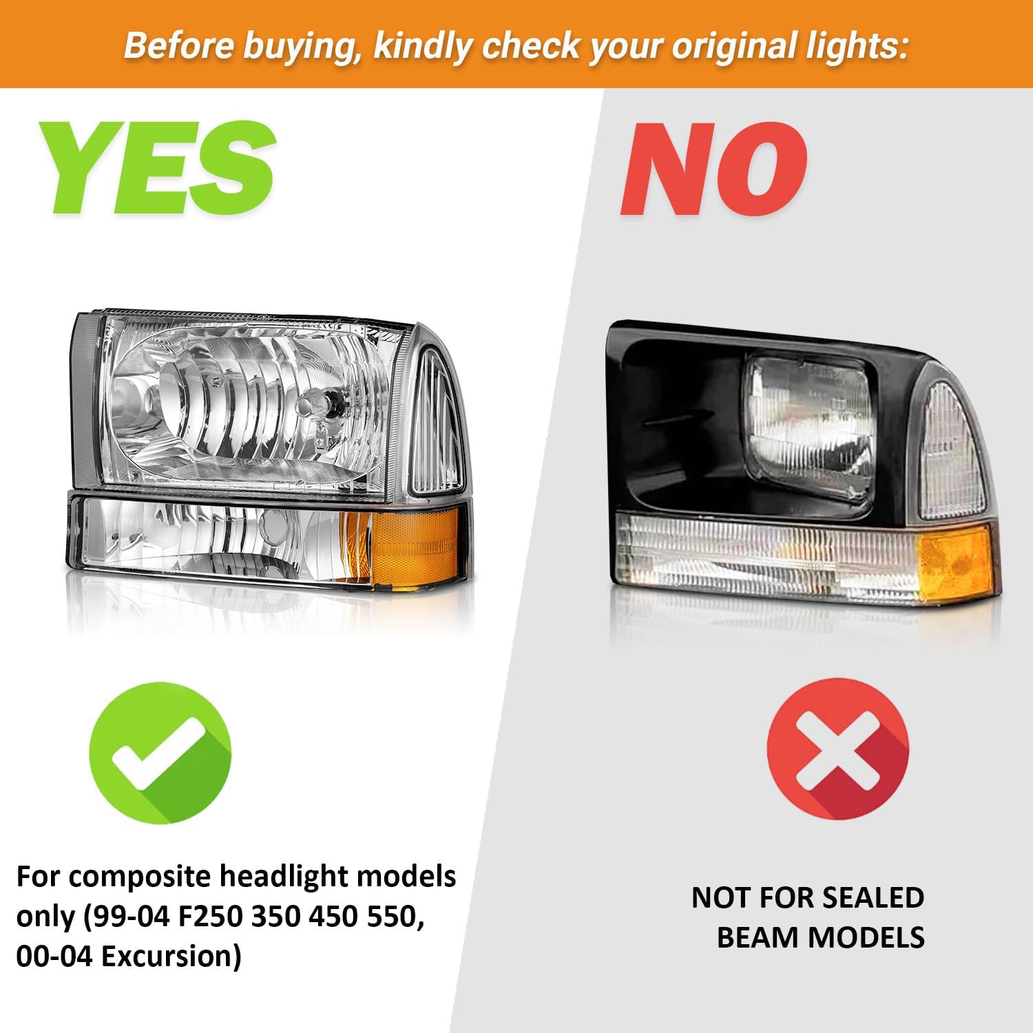Comparison of compatible composite headlight vs. incompatible sealed beam headlight