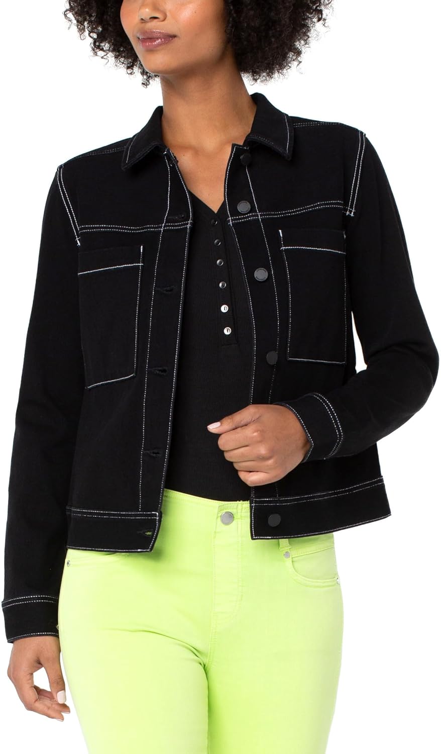 Liverpool Los Angeles Womens Utility Trucker Jacket With Contrast Stitch City Black XL One Size
