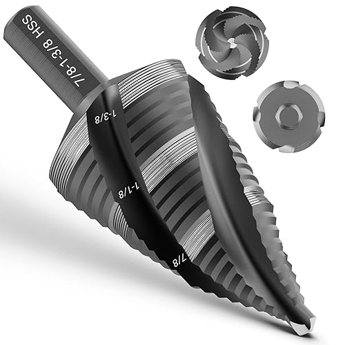 Broca de paso de cuatro espirales para flauta, HSS 316"-1-38" (19 pasos), broca escalonada con vástago de 14 de pulgada para aluminio, madera,