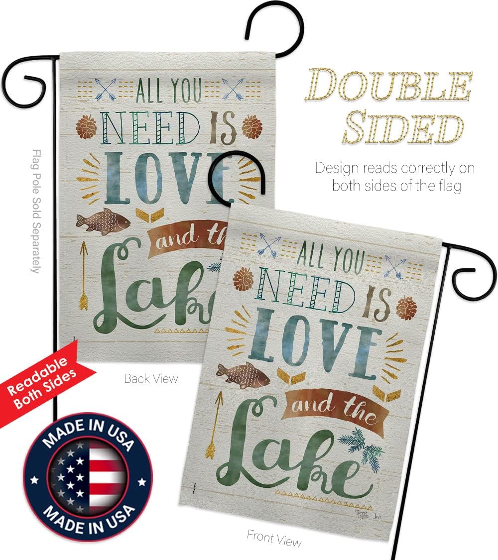 Breeze Decor All You Need Is Love and Lake Garden Flag-Set with Stand Outdoor Lodge Rustic Cabin Moose Wildlife Adventure Forest House Decoration Banner Small Yard Gift Double-Sided, Made in USA