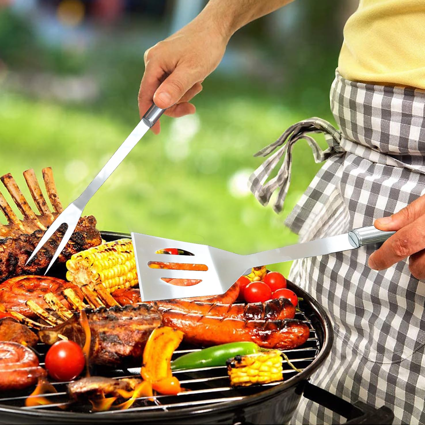NewlineNY Kit de 9 outils de barbecue en acier inoxydable