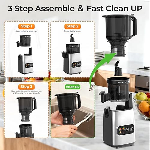 Miniatura 7 de Exprimidor de prensa en frío, máquina exprimidora de canal de alimentación de 5.4 pulgadas de ancho, exprimidor de masticación lenta para verduras y