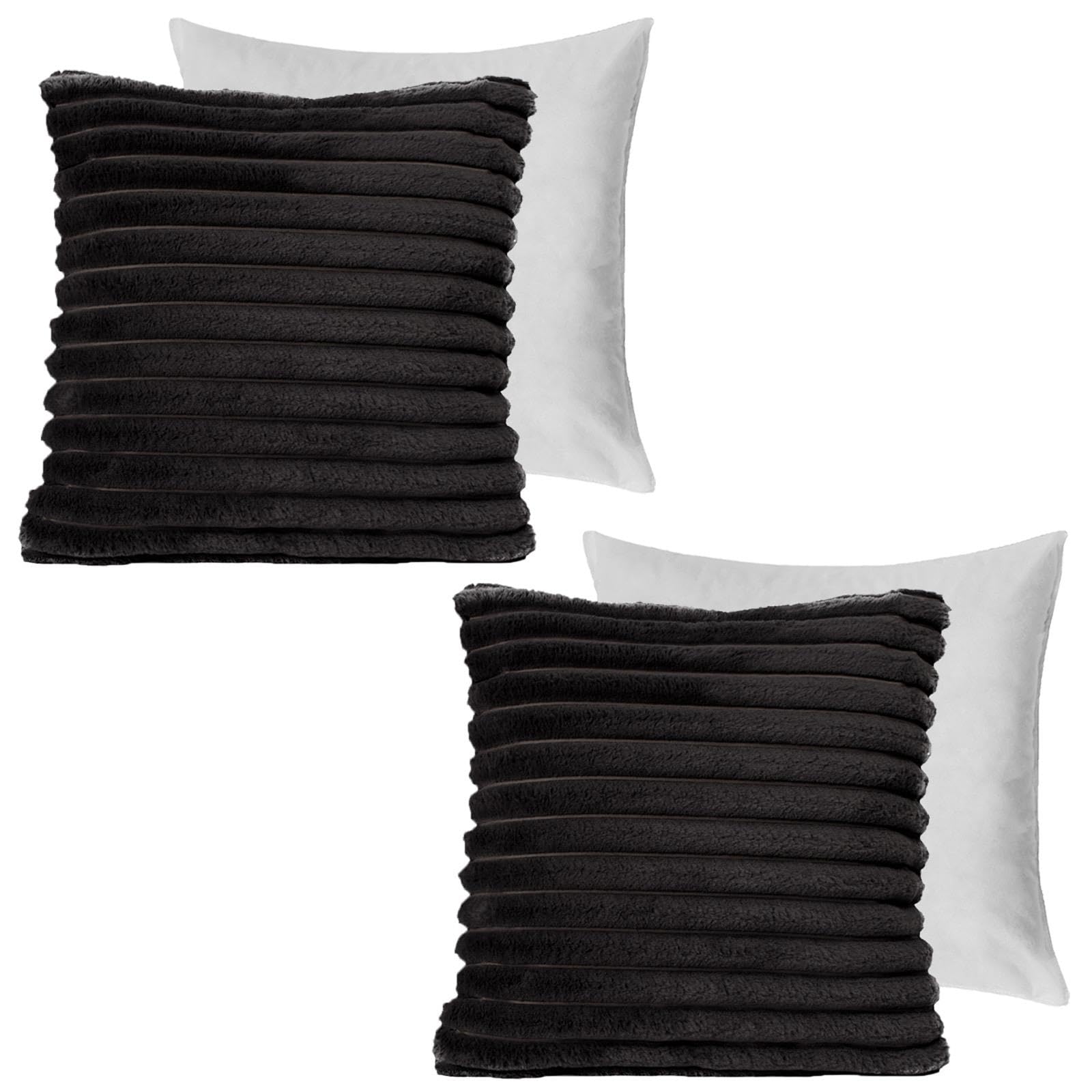 Ohs 2 X Faux Fur Thick Rib Filled Cushion Covers45 X 45CmBlack from B&Q