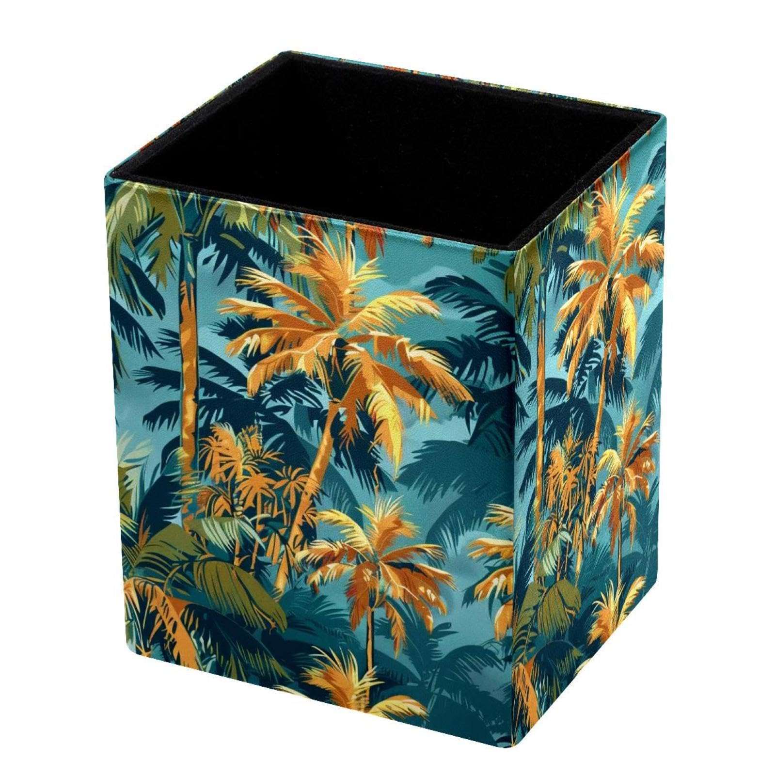 VAPOKF Pencil Holders for Desk, Summer Palm Trees Printed Pen Holders Pen Pot Makeup Brushes Storage Desktop Stationery Supplies Organiser for Home Office