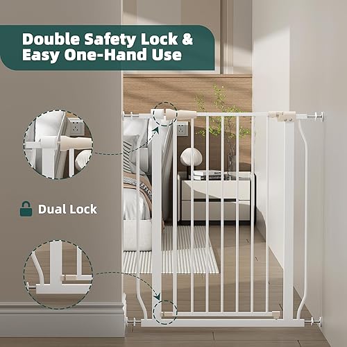Miniatura 5 de Elevon Puerta para mascotas para perros, montada a presión con cierre automático, ancho ajustable de 29.1-33.8 pulgadas x 36 pulgadas, color blanco