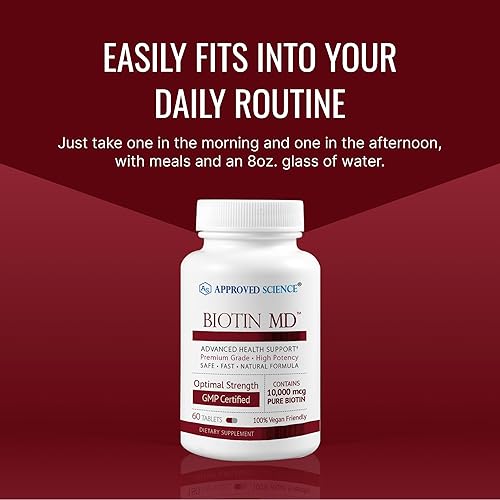 Miniatura 5 de Biotin MD - Biotina pura extra fuerte 10,000 mcg para mejorar la salud del cabello, la piel y las uñas 60 tabletas veganas fabricadas en Estados