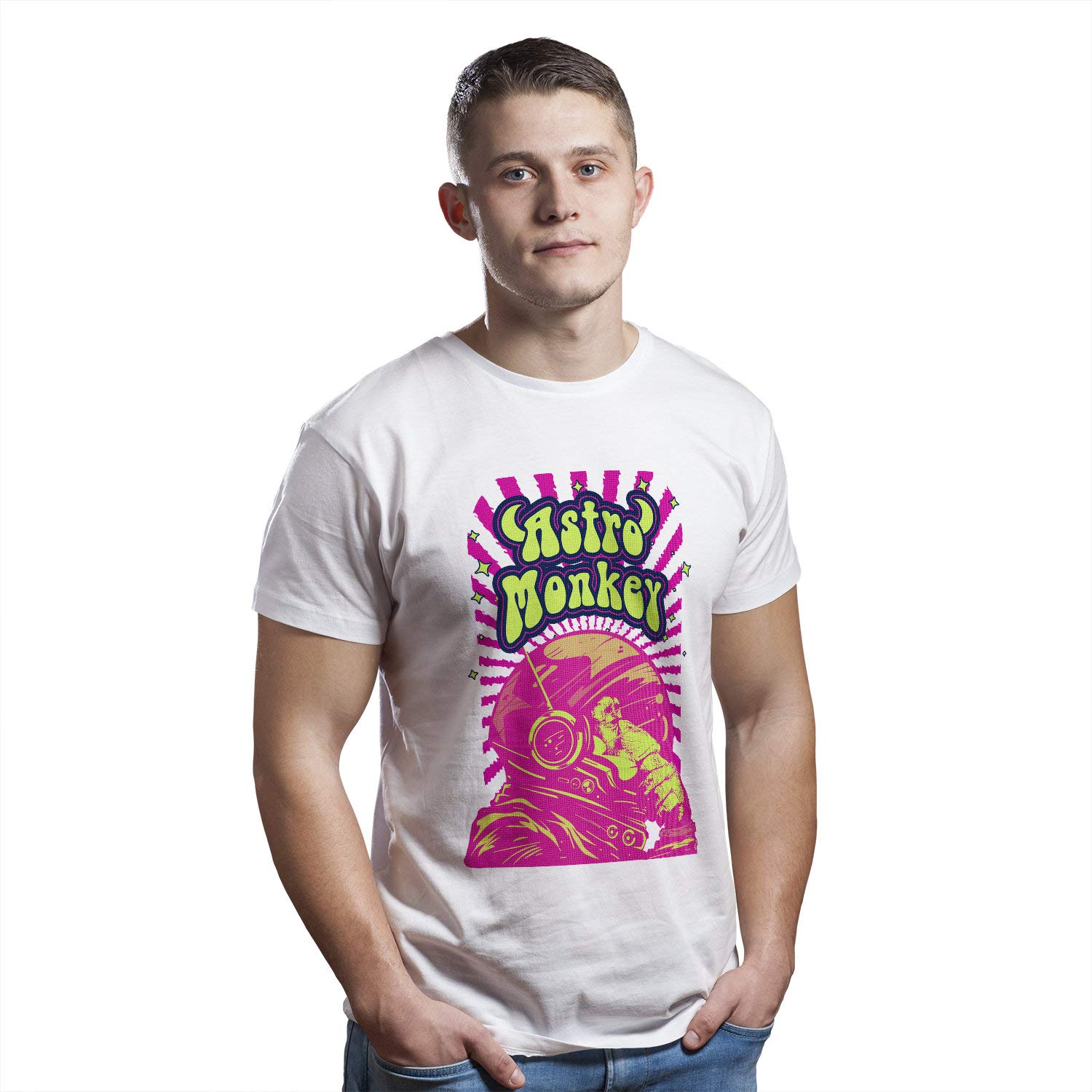 Camiseta personalizada para hombre de Monkey Lover - Camiseta divertida de regalo con ilustración abstracta de animales - Camiseta Astro Ape para niño, azul real, XXL