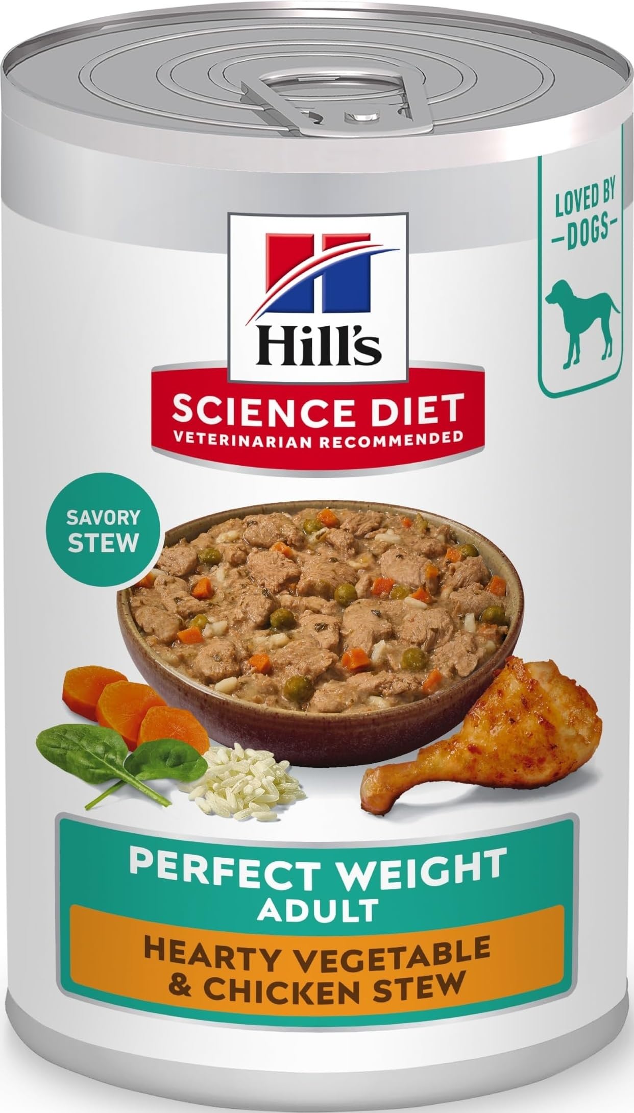 Hill's Science Diet Adult Perfect Weight Wet Dog Food | #1 Veterinarian Recommended, Vegetable & Chicken Stew, 12.5 oz. Cans, 12-Pack Chicken & Vegetables Stew 12.5 Ounce (Pack of 12)