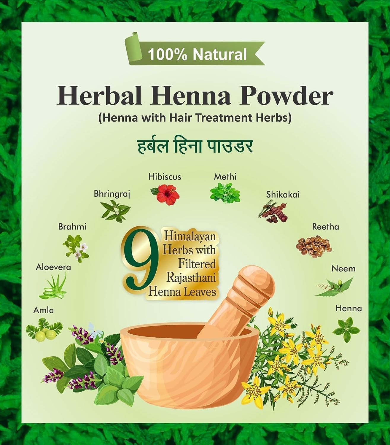 100% Natural Herbal Henna (Mehndi) Powder,blended with Amla, Reetha, Shikakai, Aloe Vera, Brahmi, Bhringraj, Hibiscus, Methi, & Neem for hair care, hair growth (Pack Of 2) 200 gm