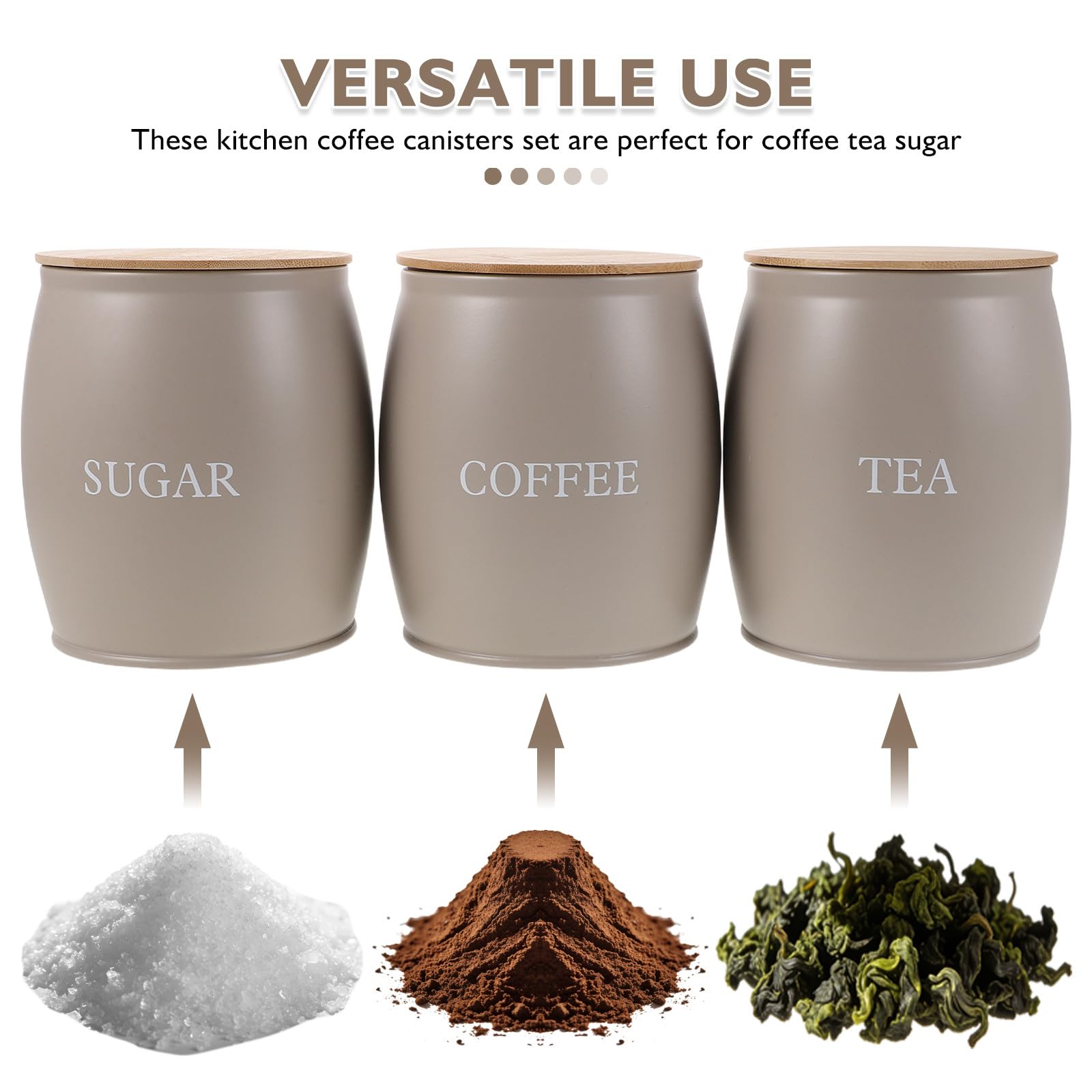 TOYANDONA 3-teiliges Vorratsdosen-Set mit Deckel für die Küchenarbeitsplatte, Lebensmittelbehälter, stapelbare Aufbewahrungsboxen, luftdichte Behälter für Zucker, Tee und Kaffee, 15 x 12,5 x 12,5
