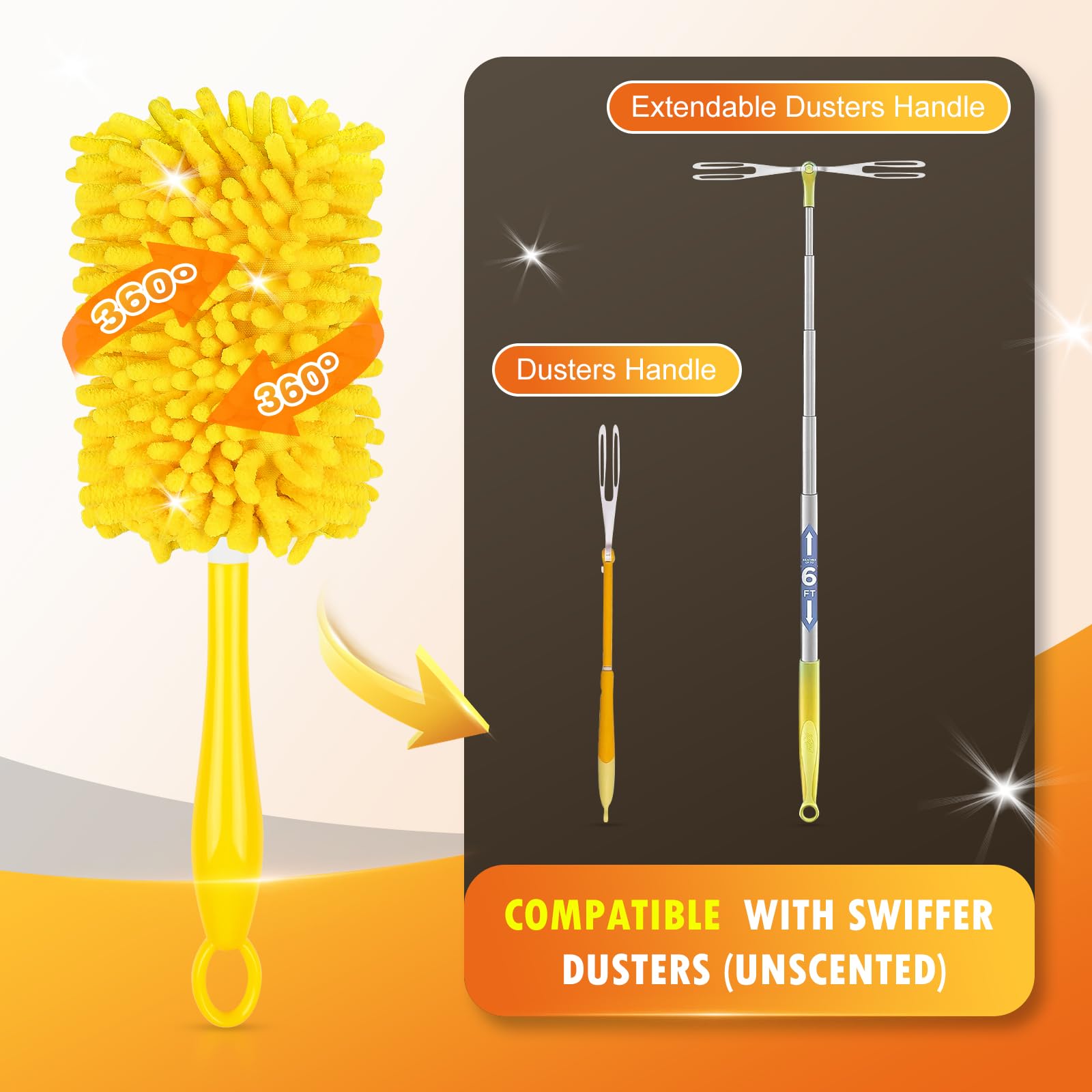 3 Pack Dusters Refills for Swiffer Duster, Reusable 360° Heavy Duty Duster Refills with 1 Handle, Washable Microfiber Dust Cleaning Set, Unscented