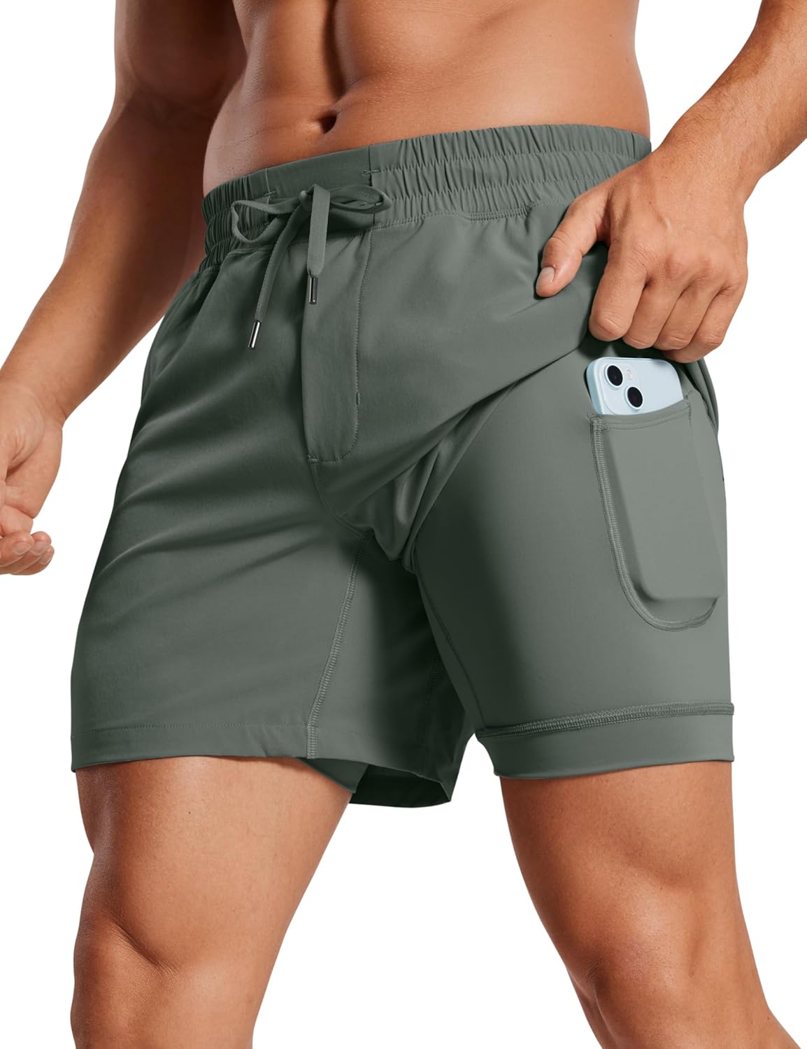 CRZ YOGA Mens 2 in 1 Running Shorts 5" - Lined Workout Quick Dry for Workout Sports Athletic with Pockets