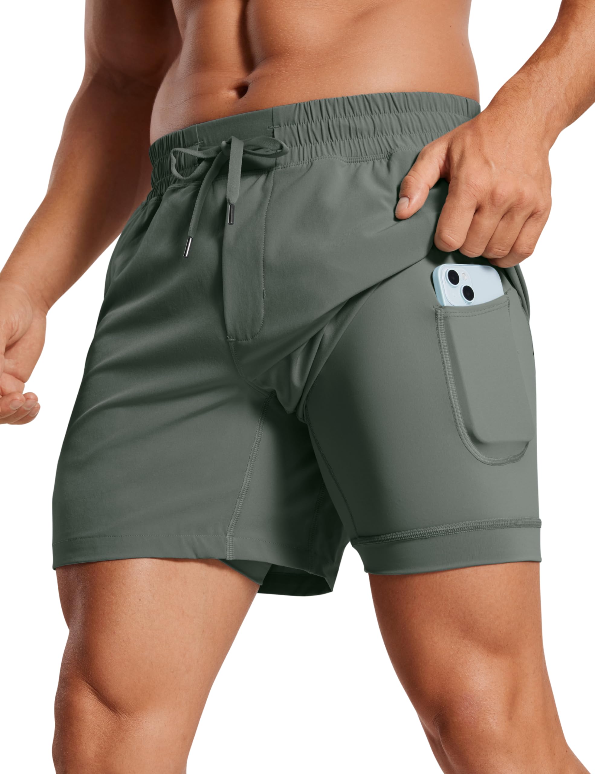 CRZ YOGA Mens 2 in 1 Running Shorts 5" - Lined Workout Quick Dry for Workout Sports Athletic with Pockets