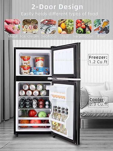 Miniatura 2 de Refrigerador con congelador de 3.5 pies cúbicos con control de termostato ajustable de 7 niveles, 2 puertas, ahorro de energía, refrigerador