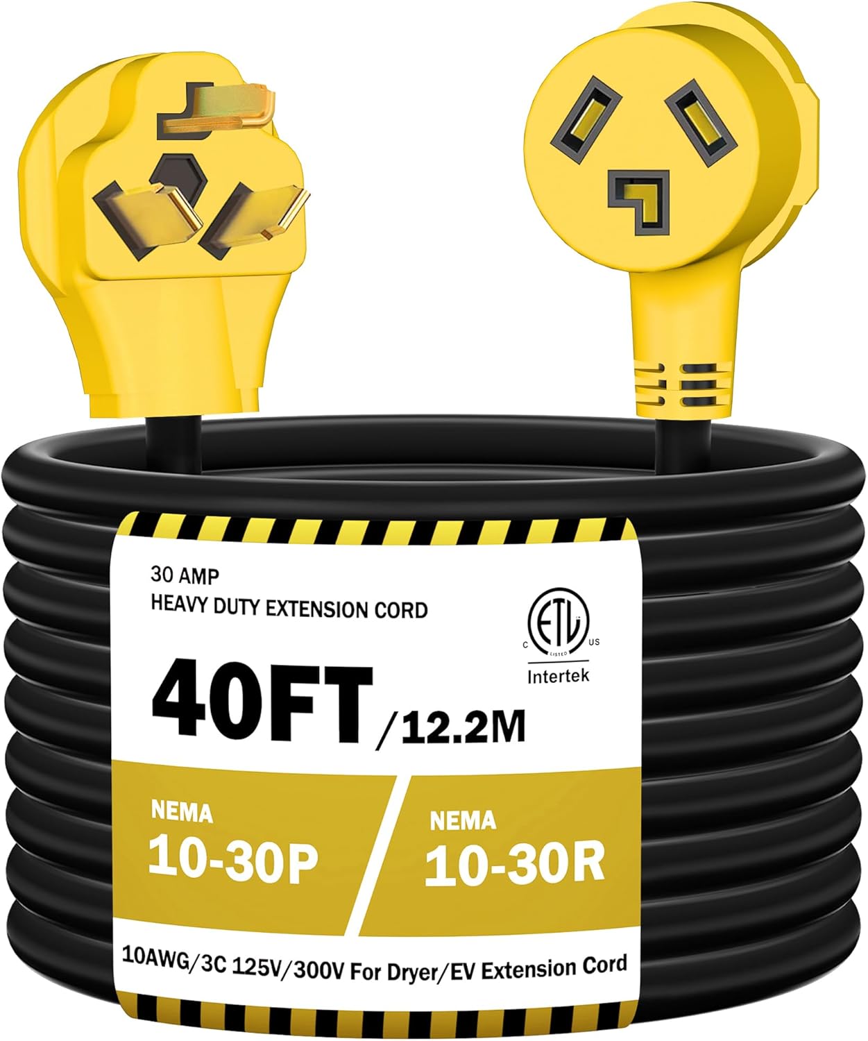 40FT 3 Prong Dryer 30A 10-30P to 10-30R / EV Extension Cord Level 2 EV Charging Model 3/X/Y/S 125V/250V STW 10 Gauge Heavy Duty Extension Cord Black