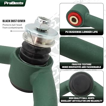 Front Upper Control Arms for 2000-2006 Toyota Tundra, 2001-2007 Toyota Sequoia, 2-4 Lift Suspension Tubular Arms with Ball Joint, Replacement OEM Factory Suspension Arms, Wrinkle Green