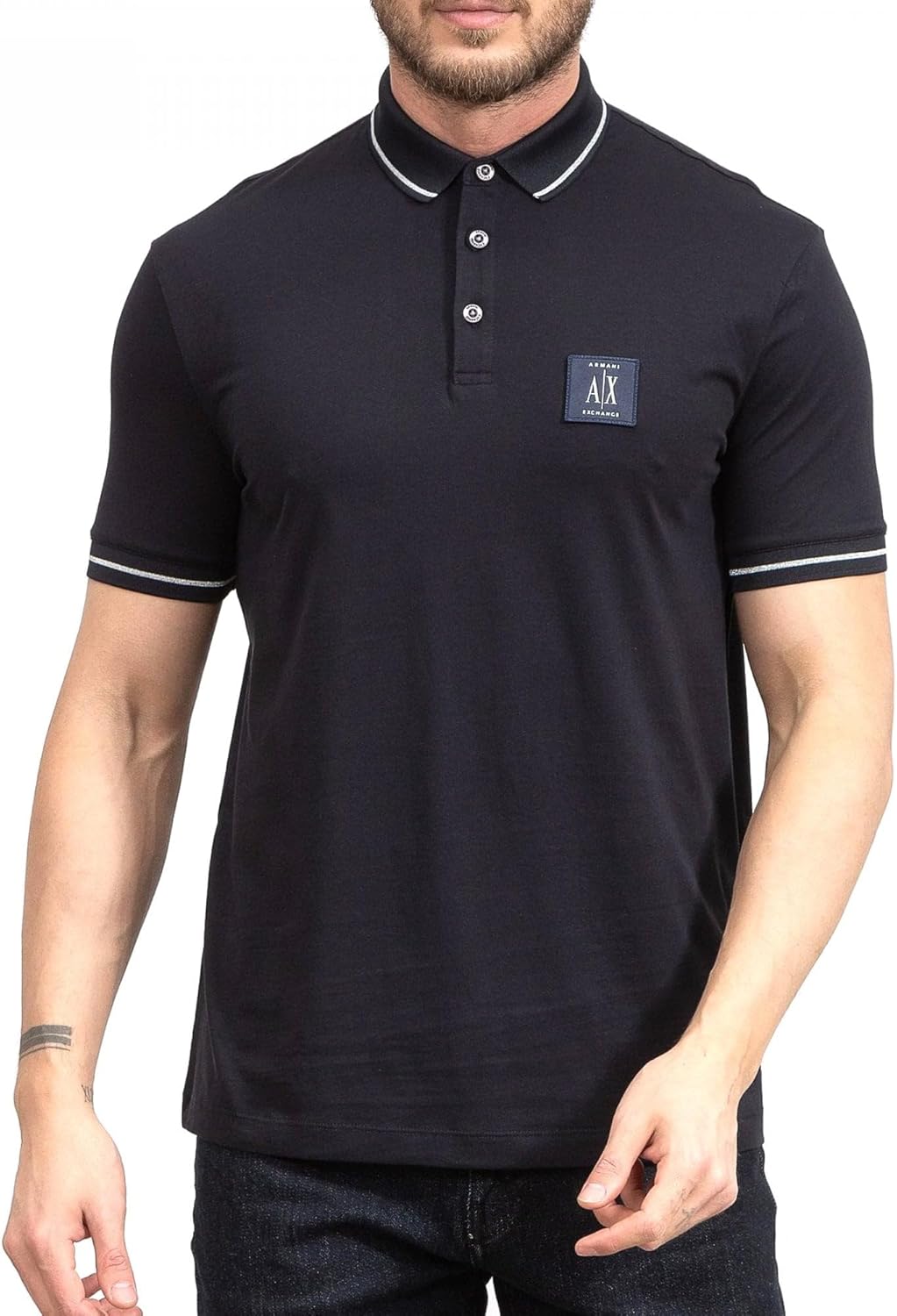 Armani Exchange Men's Regular Fit Cotton Jersey Metallic Icon Patch Polo