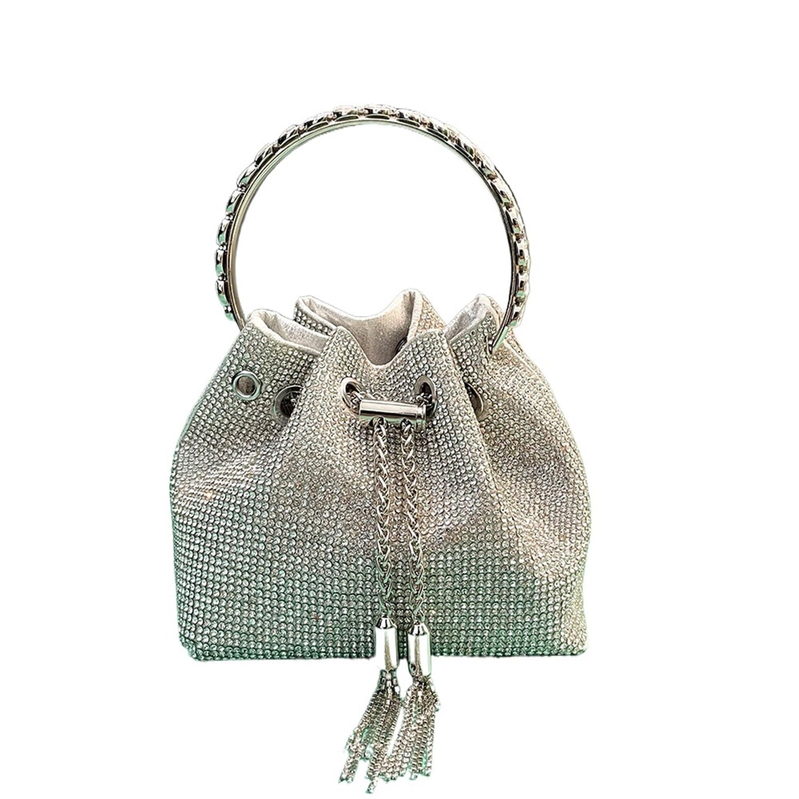 Lhsjyg Women's Silver Rhinestone Bags Rhinestones Evening Clutch Bag Purses Bucket Handbag Diamonds Shoulder Shiny Crystal(Silver)