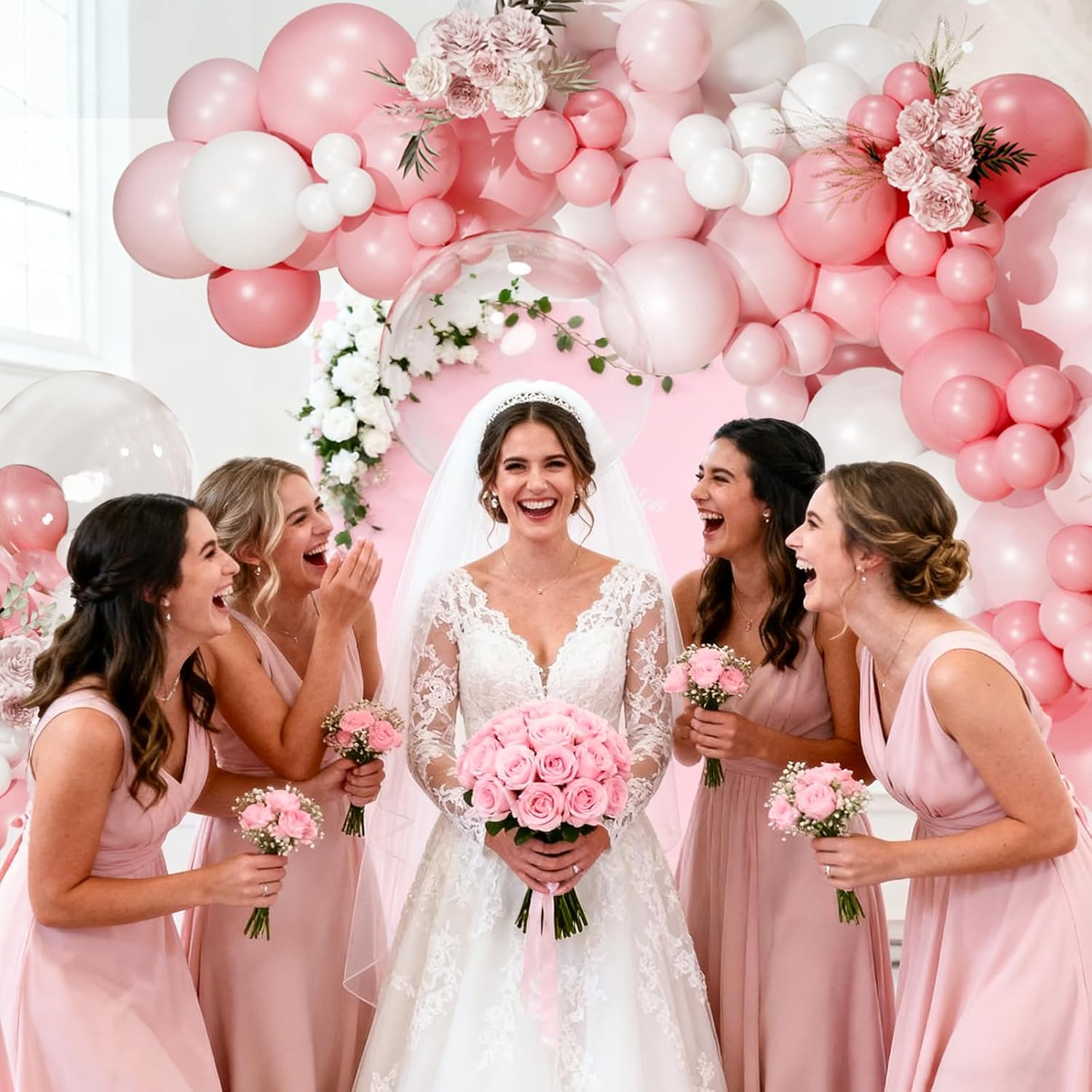 Pink Balloon Arch Kit, 108 pcs Light Pink and White Balloon Arch Garland Kit Include Retro Macaron Pink White Clear Balloons for Birthday Wedding Baby Shower Gender Reveal Bridal Party Decorations - Image 3