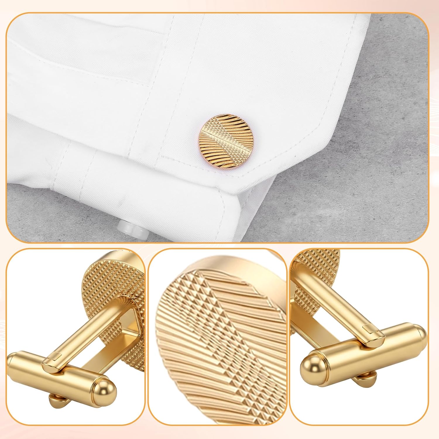 Cufflinks for Men, 8 Pairs Classic Cuff Link for Business (Gold, Black)