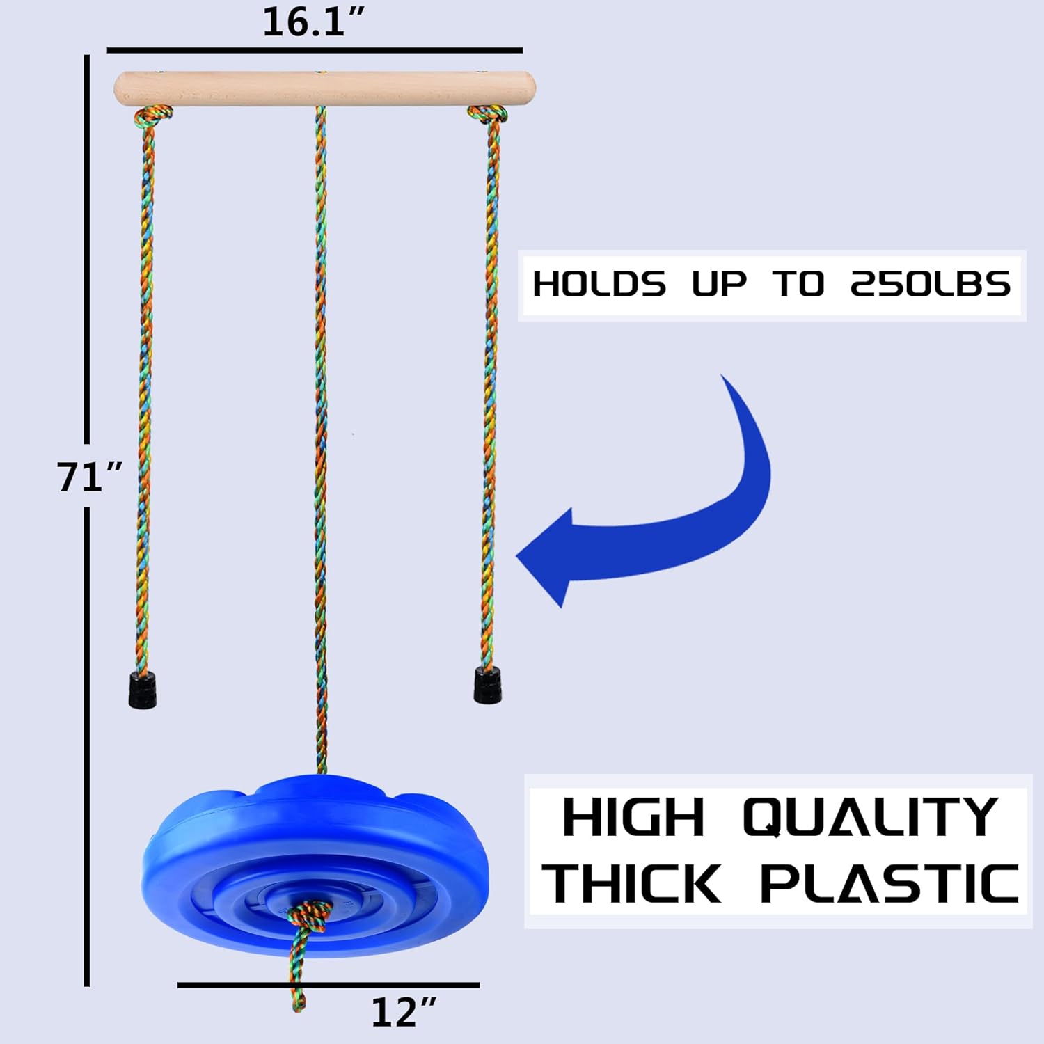 Disc Swing for Kids Rope Swing Adjustable Tree Swing Set Accessories with Monkey Bars 1 Carabiner 2 Added Hanging Straps 3IN1 Heavy-Duty Blue Swingset for Zipline Outdoor Backyard Playground