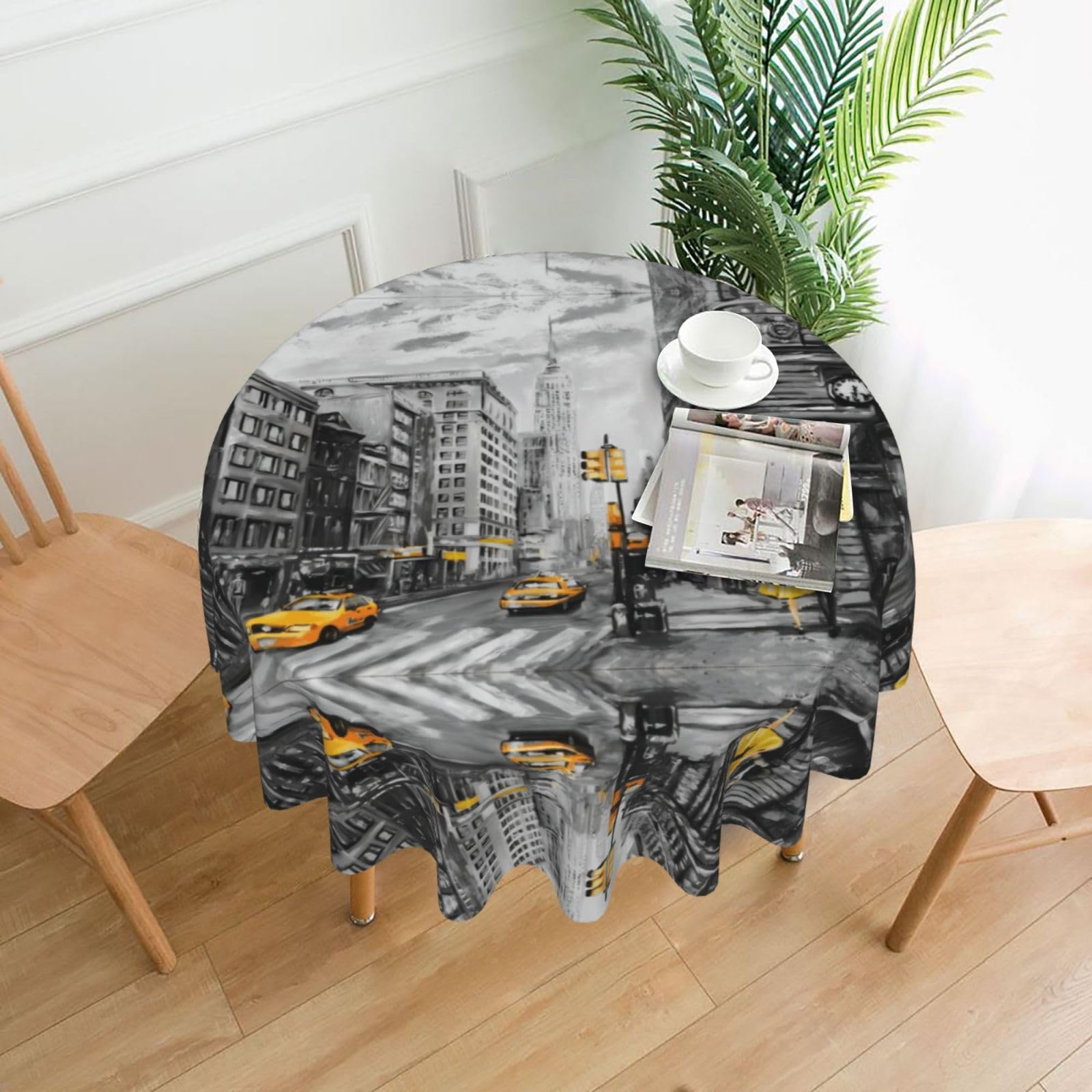 YYHHAOFA Love from New York Prints 60in Round Decorative Tablecloth – High-Grade Polyester Throw Cover for Dining, Parties, and Outdoor Events