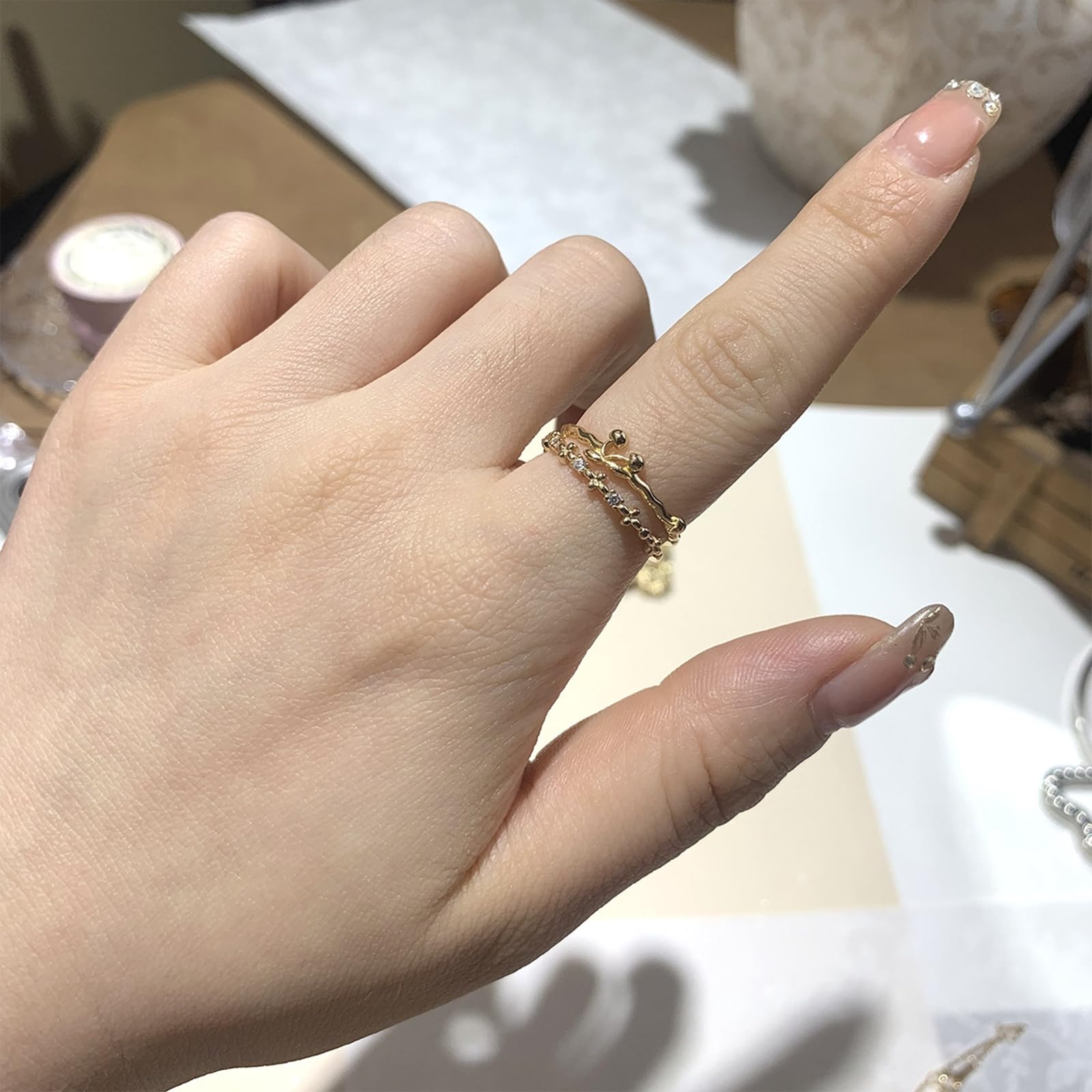 Anello impilabile in oro 9 K/14 K/18 K, sottile, a onde e ciliegie, gioiello da donna