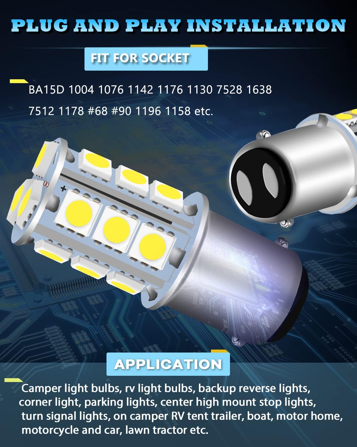 Super Bright 1142 BA15D LED Bulbs, 1178 LED 5050 18-SMD White 1076 LED Bulb Replacement for 12V RV Interior Ceiling Dome Light/Travel Trailer/Boat Indoor/Camper Light Bulbs (Pack of 10)