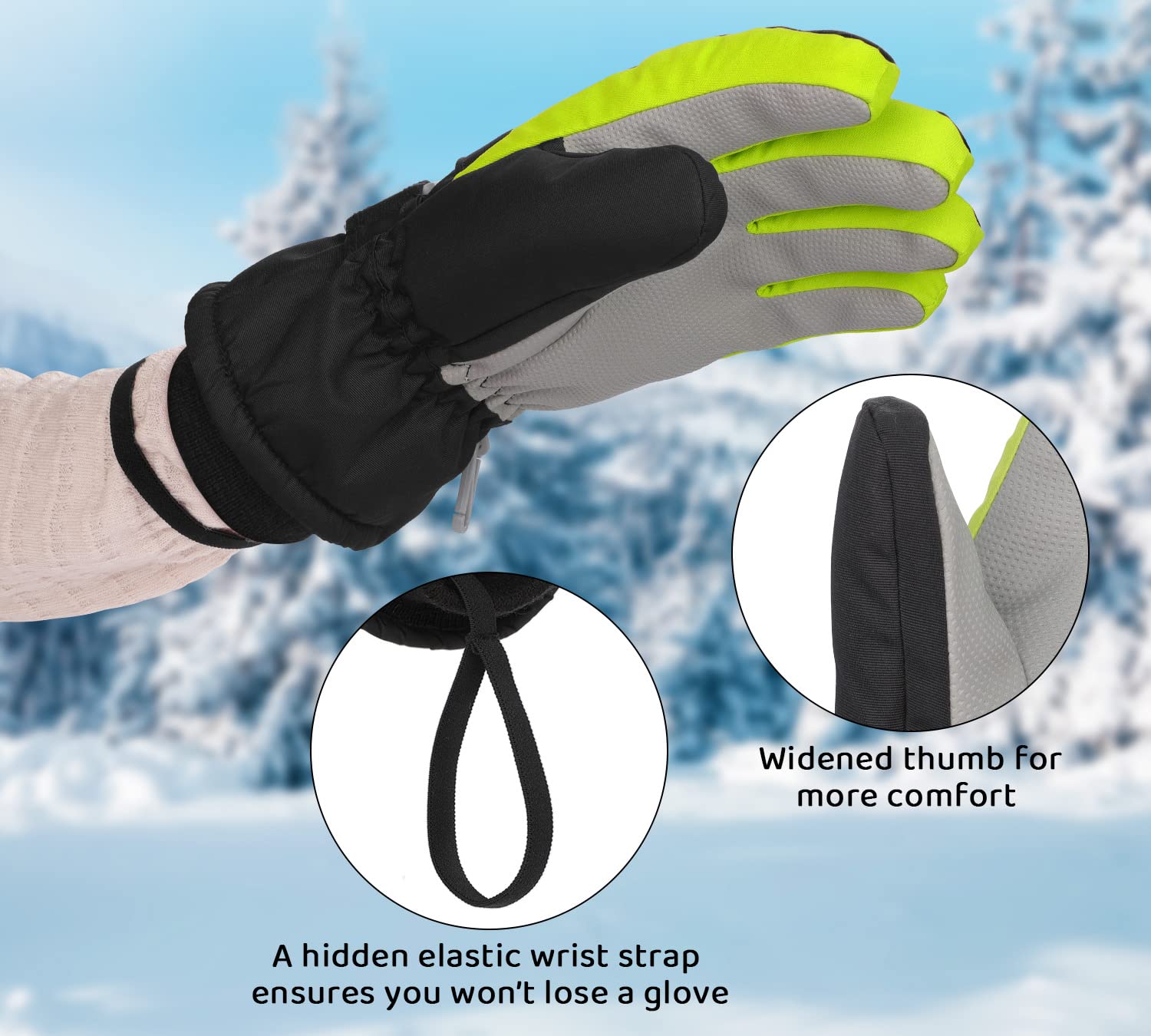 Homord Guantes Nieve Niño Mitones Unisex Guantes Esqui Niño Guantes de Invierno Guantes Ski Mujer Tobogán Snowboard Skate Ciclismo Running 3-13 años