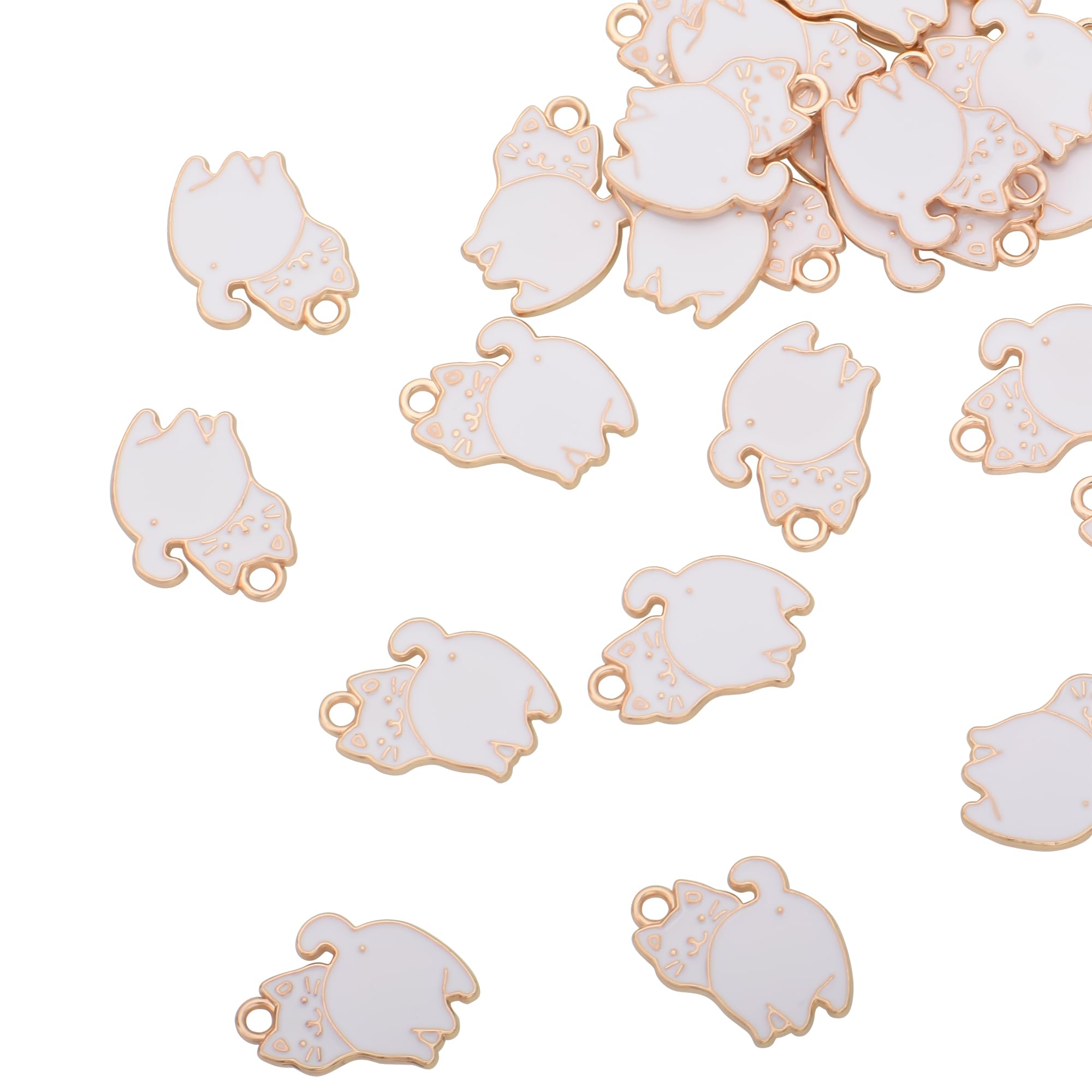 VIDRIO Pack of 80 Naughty White Cats Enamel Charms Gold Plated Colored Pendants Accessories for Necklace Bracelet Jewelry Making DIY Crafting