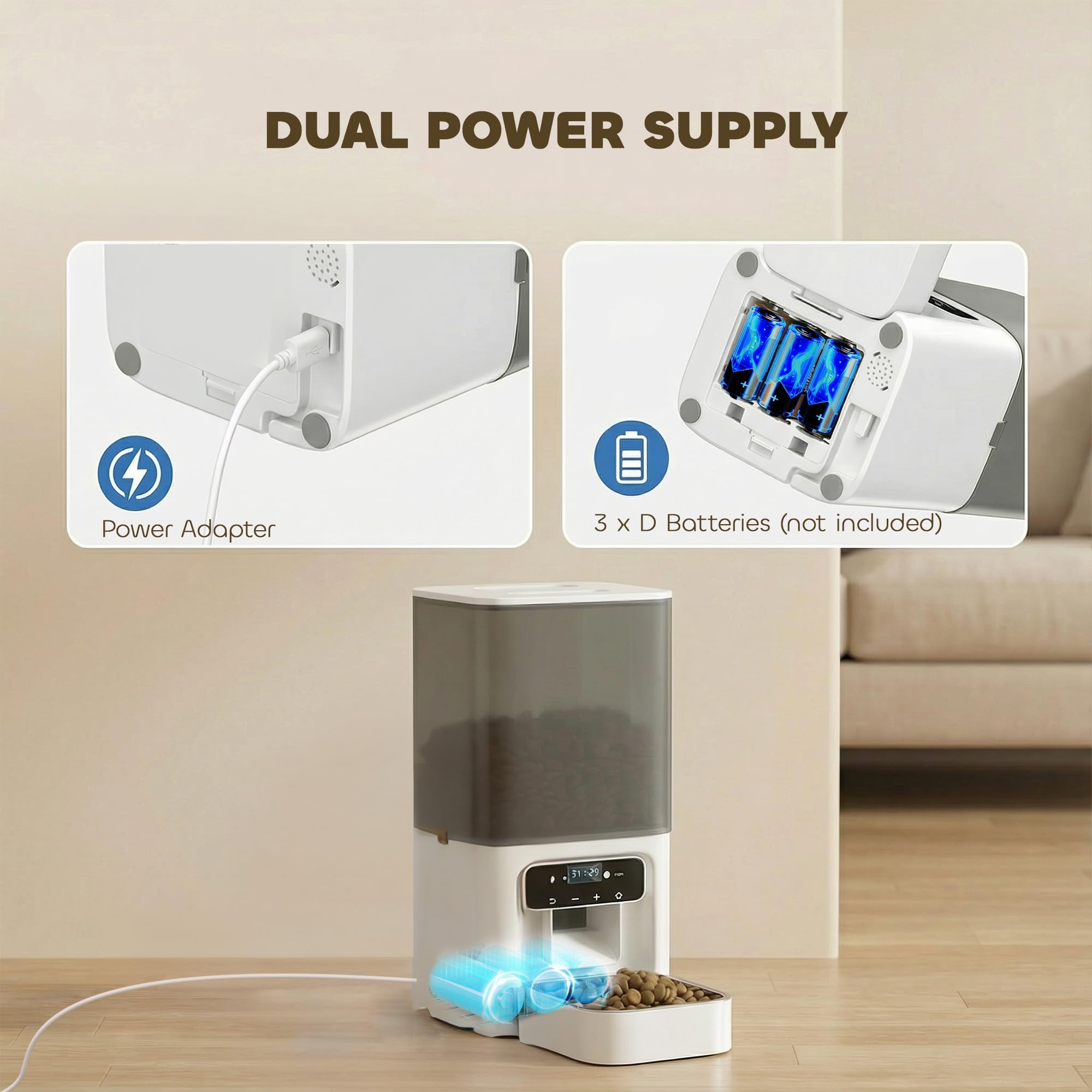 Comedero automático para gatos PawHut, dispensador de comida para gatos de 4,5 l con temporizador para hasta 6 comidas al día, grabadora de voz de 10 segundos, comedero automático programable con