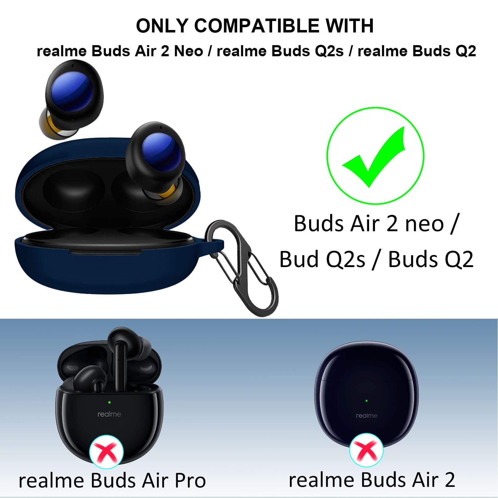 EasyBee 2er Pack Hüllen Für Xiaomi Redmi Buds 4 Pro – Mit Karabiner & Anti-Verlust-Band, Aus Flüssigem Silikon, Schwarz & Blau