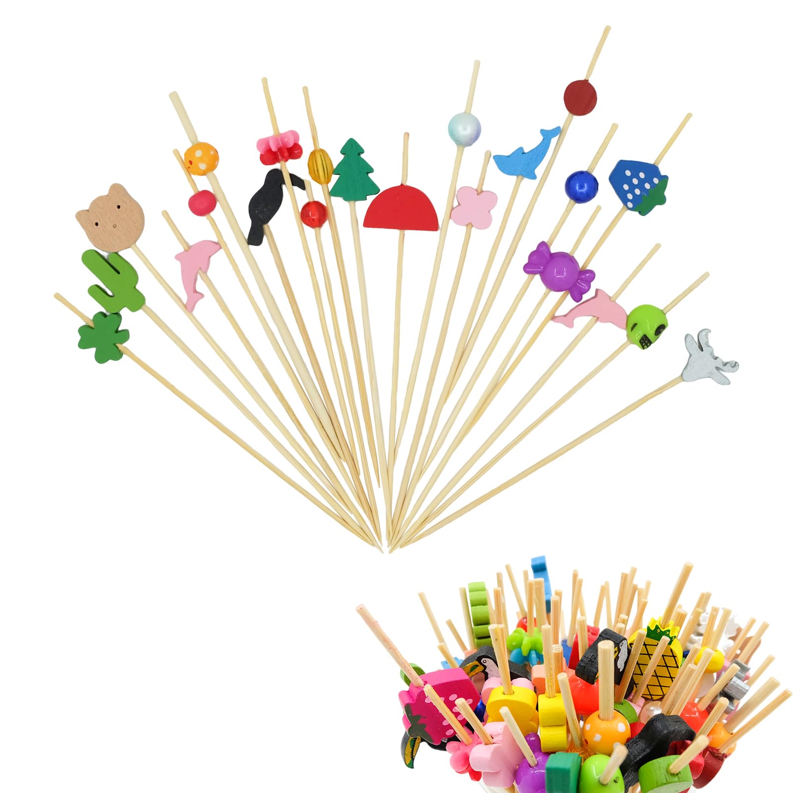 100 Brochettes En Bois De Noël | 12 Cm, Motifs Père Noël, Rennes, Pour Apéritifs Et Décoration Gâteau