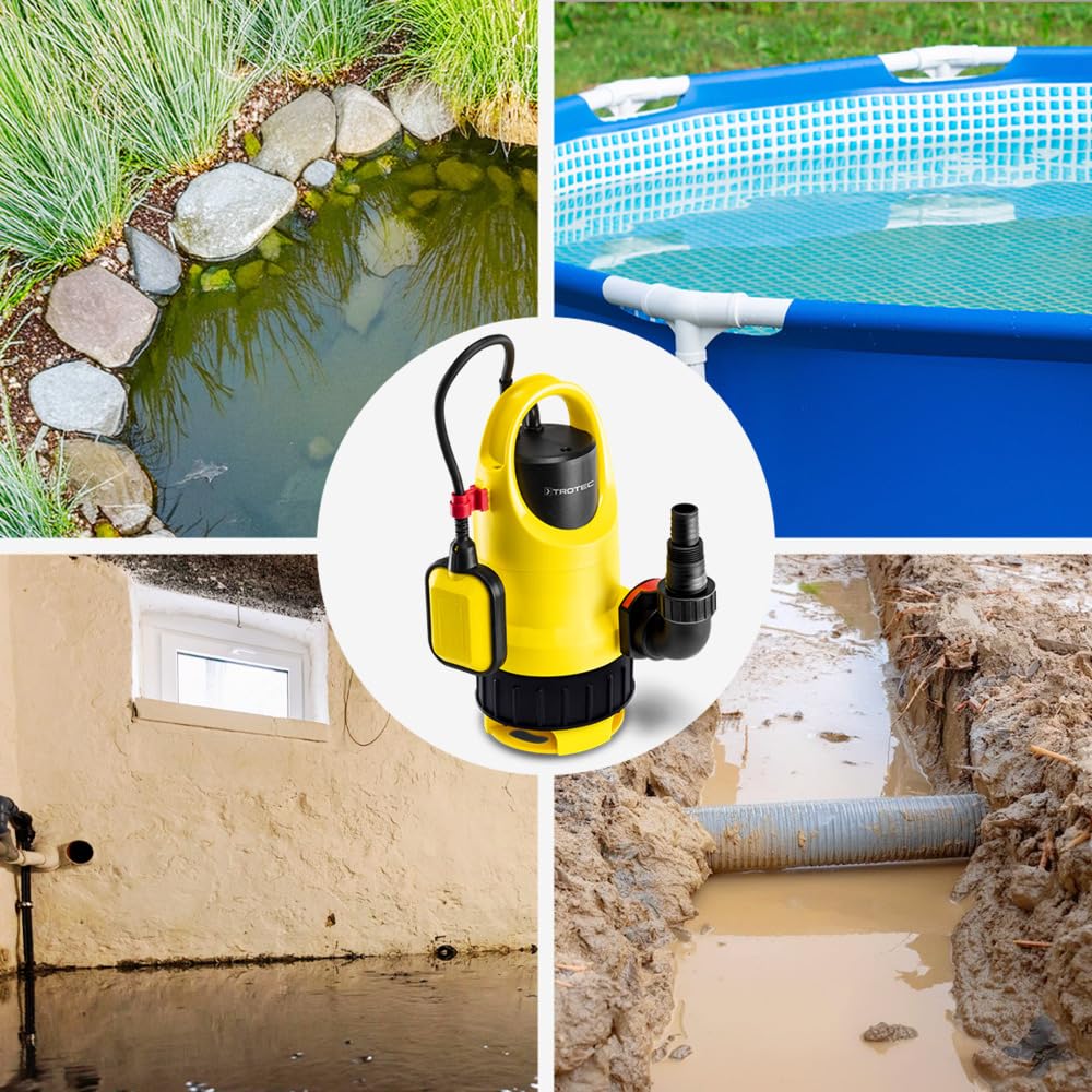 TROTEC Bomba sumergible TCW 900 – Bomba para agua clara/sucia – Caudal 15.000 l/h, potencia 900 vatios, profundidad de inmersión máx. 7 m, IPX8