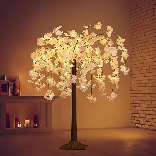 Miniatura 4 de OUSHENG Árbol de cerezo iluminado con luces LED para decoración interior, planta falsa iluminada con flor sintética para el hogar, boda, fiesta,