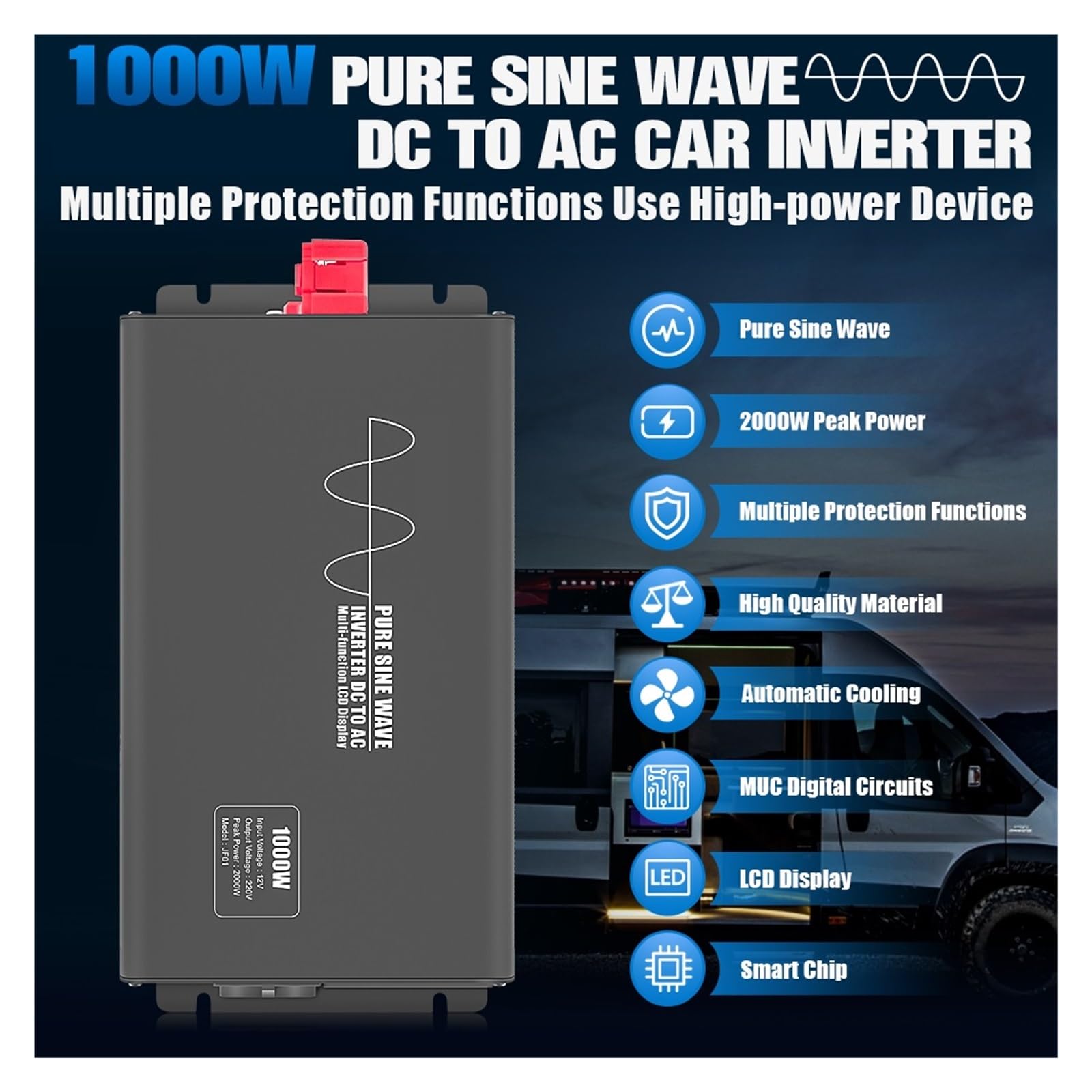 Inversor De Potencia De Onda Sinusoidal Pura 4000W 2000W DC 12V 24V A AC Convertidor Sinusoidal Pura Inversor De Coche 50/60HZ 24V Eficaz Estable(4000W)