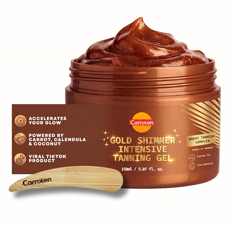 Carroten Gold Shimmer Gel Bronzeador com Partículas de Brilho, 150 mL e espátula