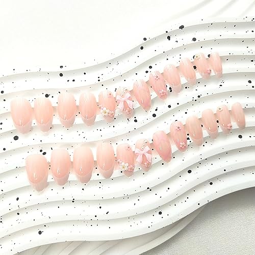 Miniatura 3 de Uñas postizas a presión de almendra, medianas MAOTTIE de color carne con diseños de ojos de gato, uñas con pegamento brillante con purpurina en las