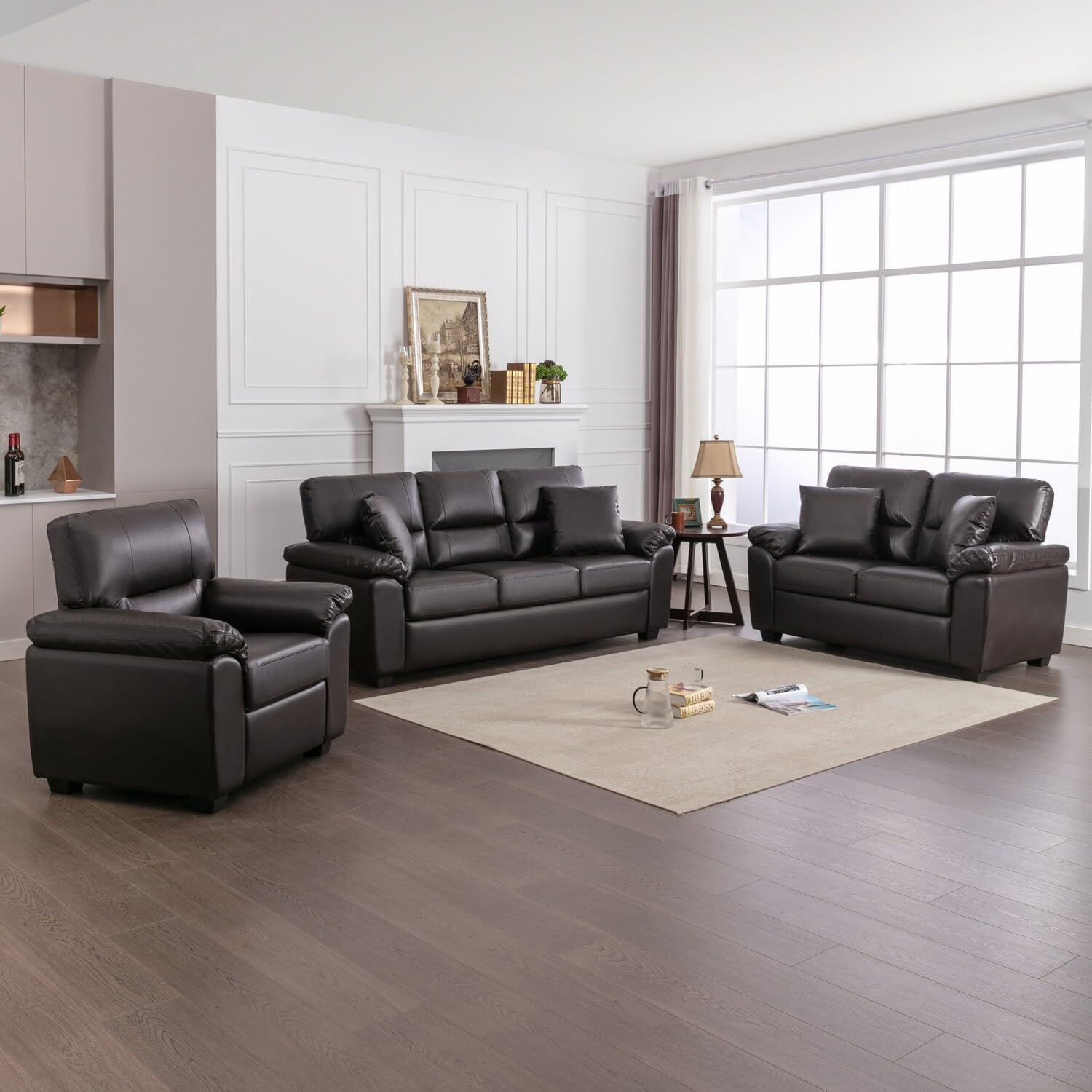 Caradel Anderson 3+2+1 Seater Fabric Sofa Set for Living Room | 6 Seater Sofa | Leatherette Sofa |Modern Sofa Set 6 Seater | Leather Sofa 6 Seater Brown Color