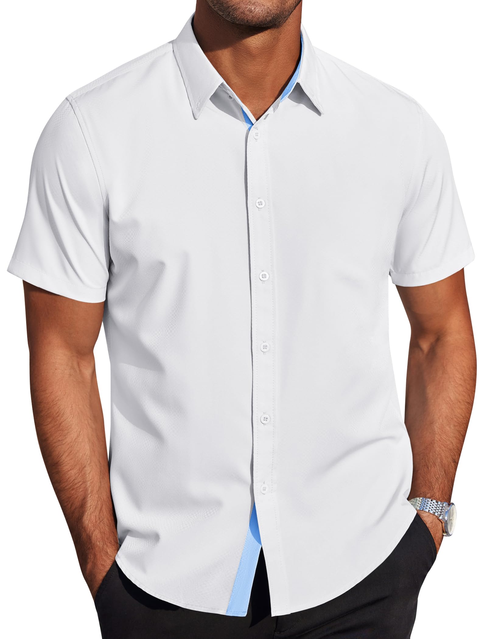 COOFANDY Herren Hemd Kurzarm Regular Fit Freizeithemd Bügelleichte Businesshemd Sommer Strand Hemden Leichte Button Down Hemd