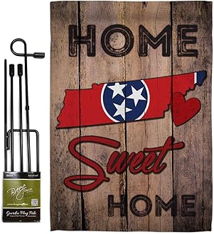 State Tennessee Home Sweet Garden Flag Set with Stand Americana States USA American Territories Republic Country Particular Area Small Decorative Gift Yard House Banner Double-Sided Made In 13 X 18.5