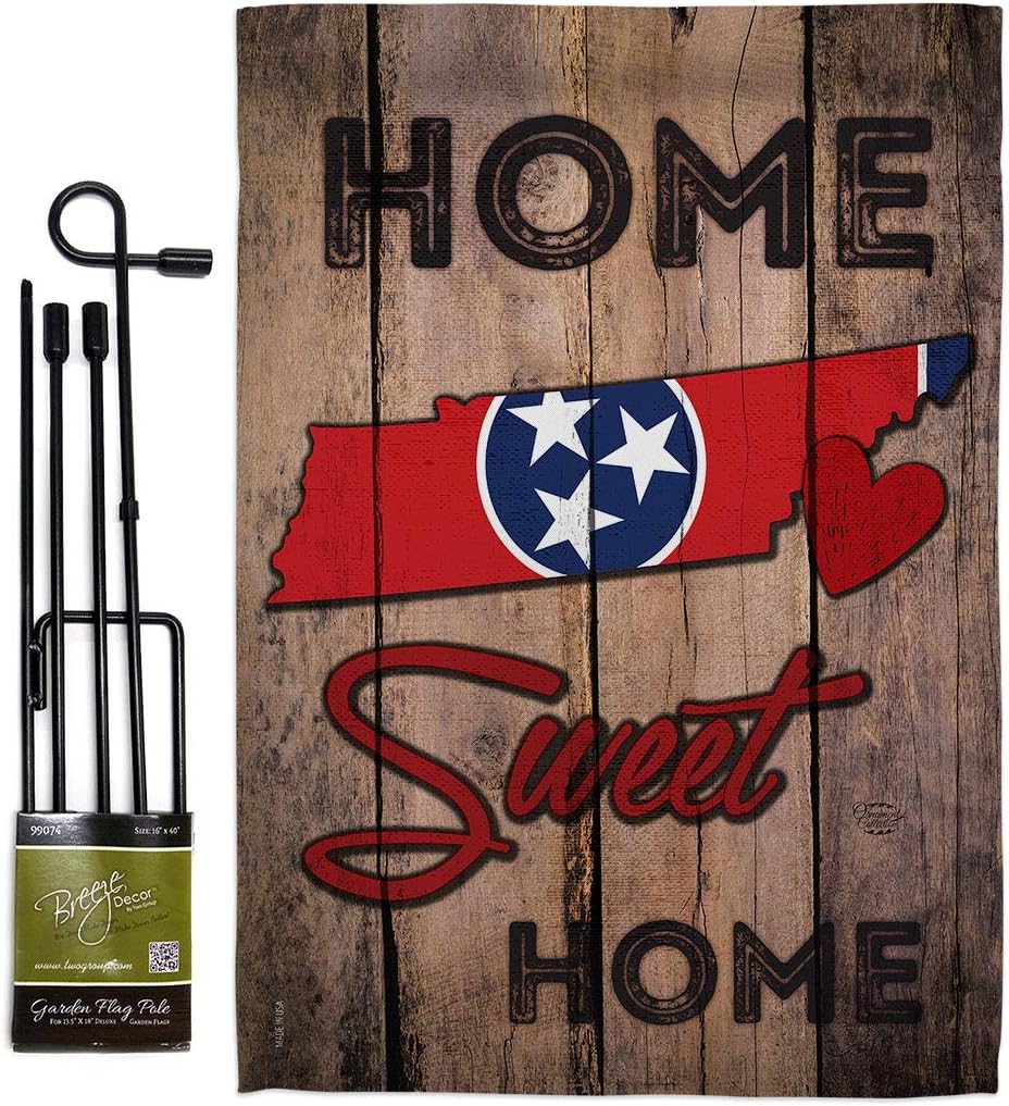 State Tennessee Home Sweet Garden Flag Set with Stand Americana States USA American Territories Republic Country Particular Area Small Decorative Gift Yard House Banner Double-Sided Made In 13 X 18.5