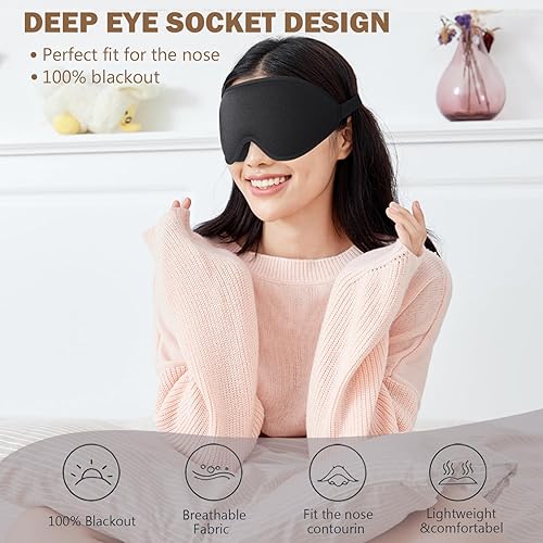 Miniatura 2 de Máscara de ojos para dormir para hombres y mujeres, máscaras 3D para dormir de lado, bloqueo de luz para dormir, cubierta de ojos refrescante con