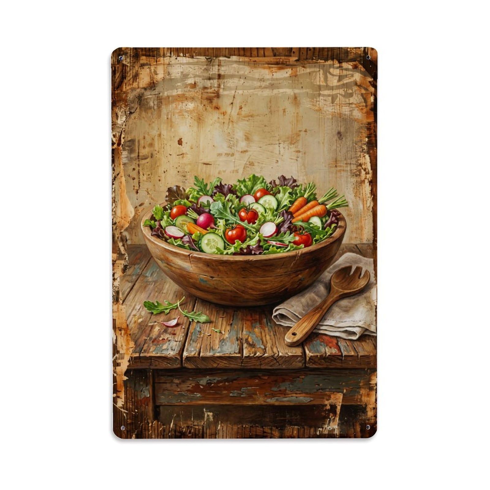 Fqnyr Style Country Dining Table Salad Bowl Fresh Countryside Home Metal Tin Sign Plaque Wall Decor For Cafe, Club Bar, Office, Home Garden Metal Poster 8X12inch