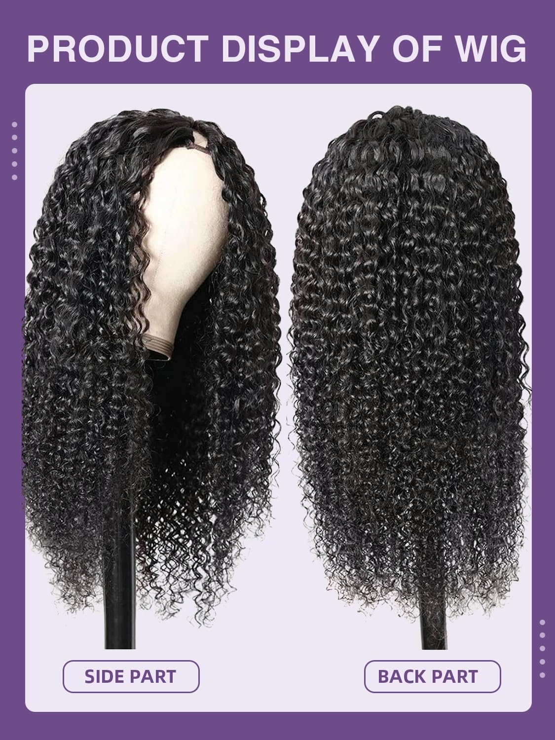 V Part Curly Wig Human Hair Glueless No Leave Out Upgrade U Part Wigs Human Hair 20 Inch Kinky Curly Wigs for Women Full Head Clip In Half Wigs 180% Density Natural Color