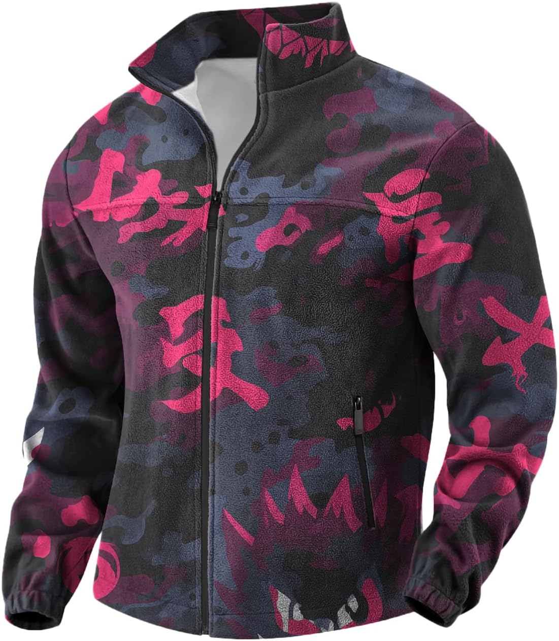 Mens Jackets Trendy Casual Graphic Print Zipper Fleece Warm Outerwear Winter Long Sleeve Outdoor Layering Clothes