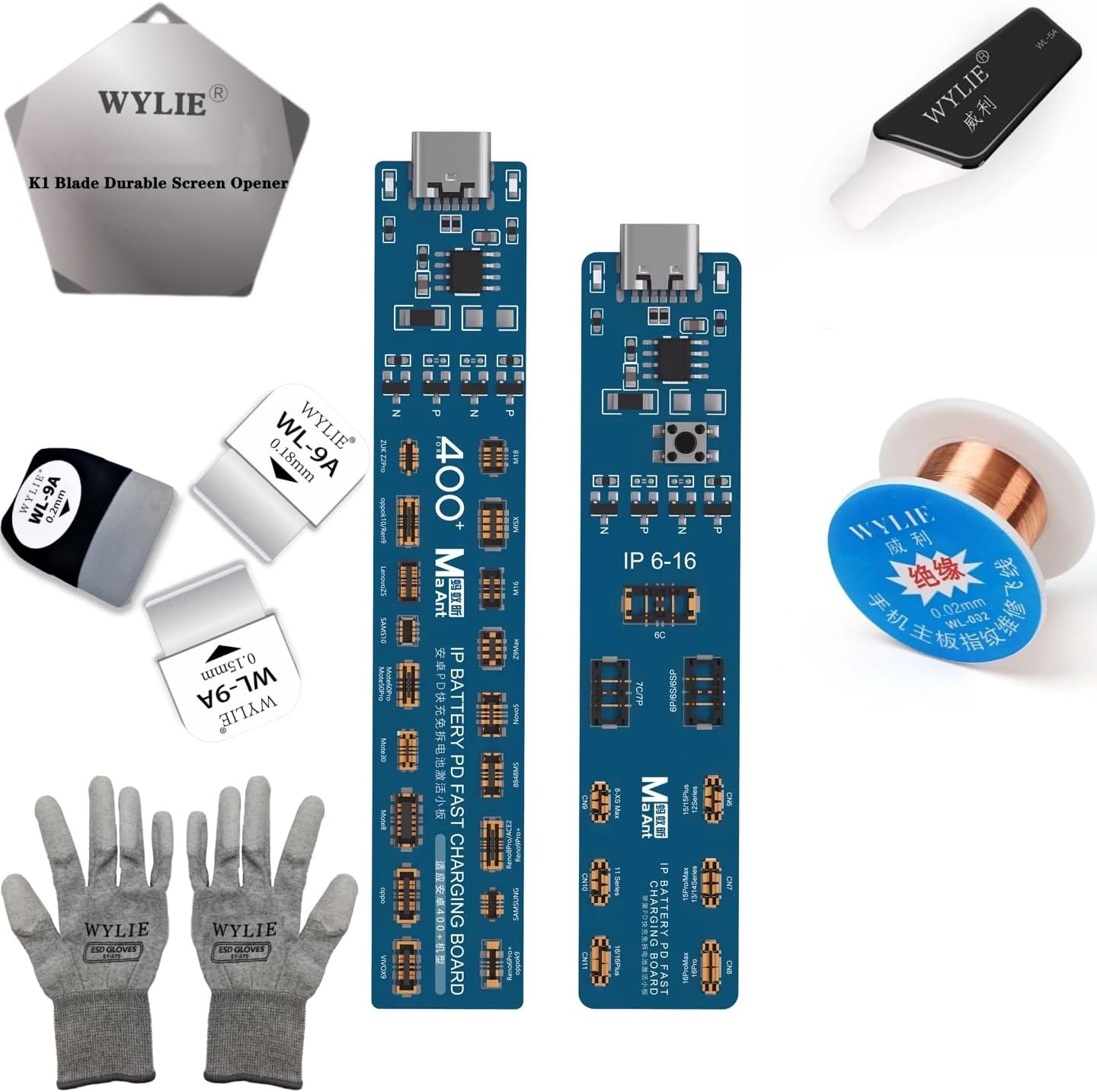 MaAnt M091 M092 Battery Activation Board Fast Charging Supports iPhone 16Pro Max~6 Series Android Supports Over 400 Models One Click Battery Activation Charging WYLIE Professional Tools 10 Pack