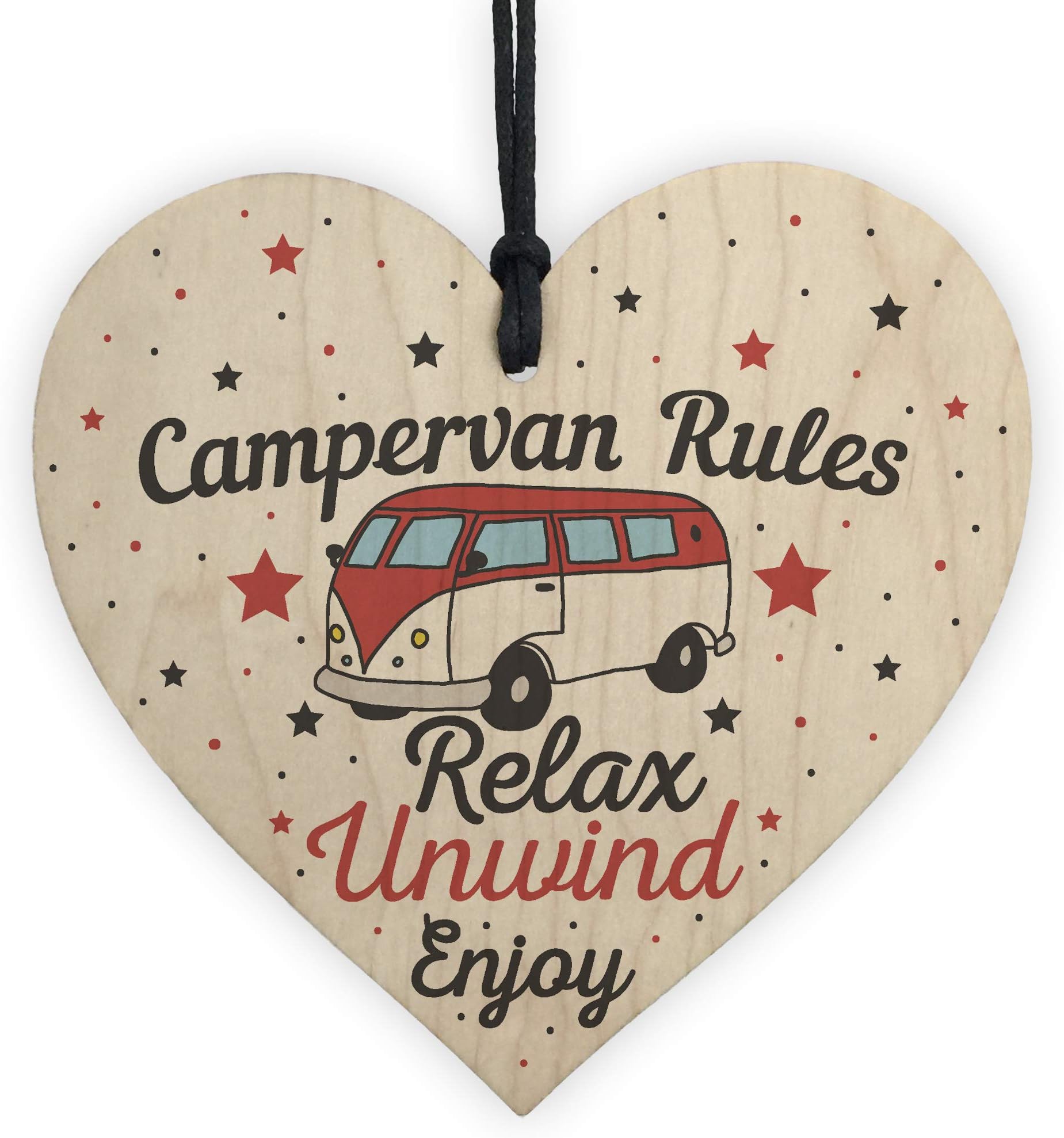 RED OCEANHanging Funny Campervan Rules Sign Novelty Wooden Heart Plaque Welcome Sign Retirement Friend Gift