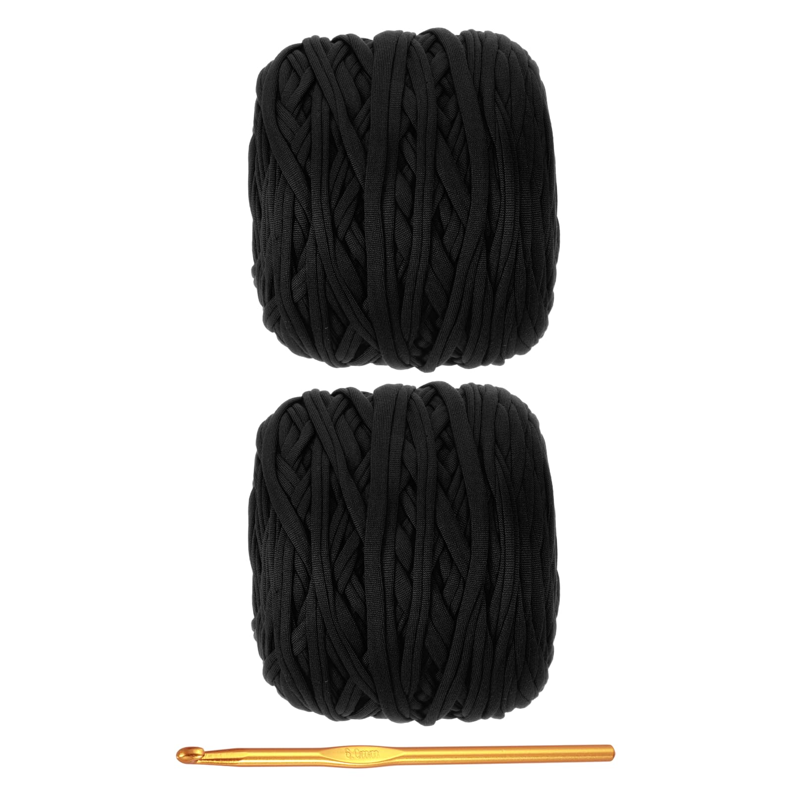 PATIKIL T-Shirt Yarn for Crocheting with 1 Crochet Hook, 2 Pack 560g/196 Yards Soft High Elastic Knitting Yarn for Beginner Crochet Bag/Basket/Home Decor(Black)
