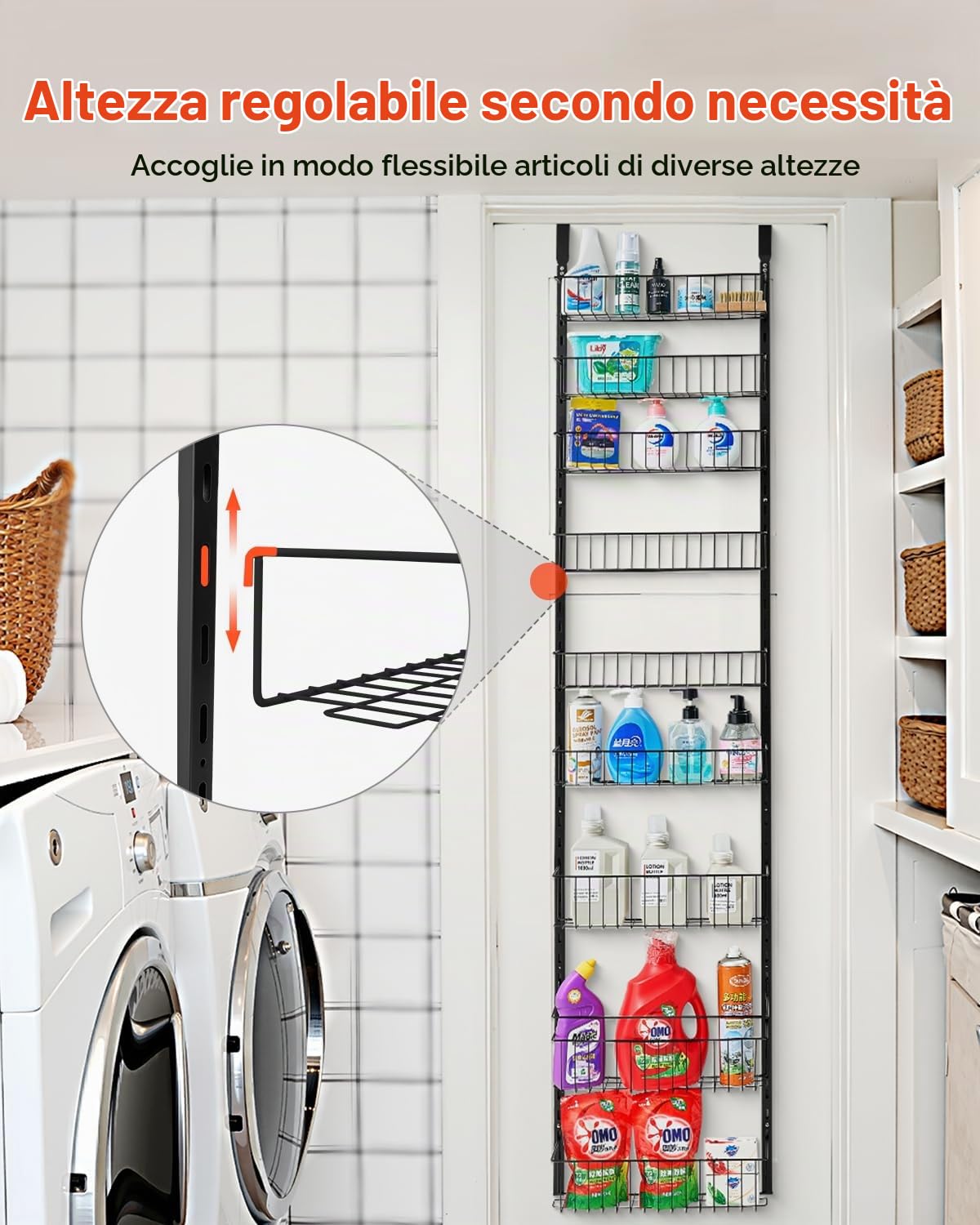 VEVOR Organizzatore per Dispensa Sopra Porta, Organizzazione e Stoccaggio della Dispensa 9 Ripiani, Porta Spezie Sospeso in Acciaio Resistente, Ripiani Regolabili per Condimenti Parete Nero